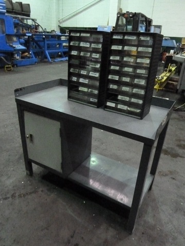 Steel bench with Cupboard and (2) Multi Draw Storage Boxes
