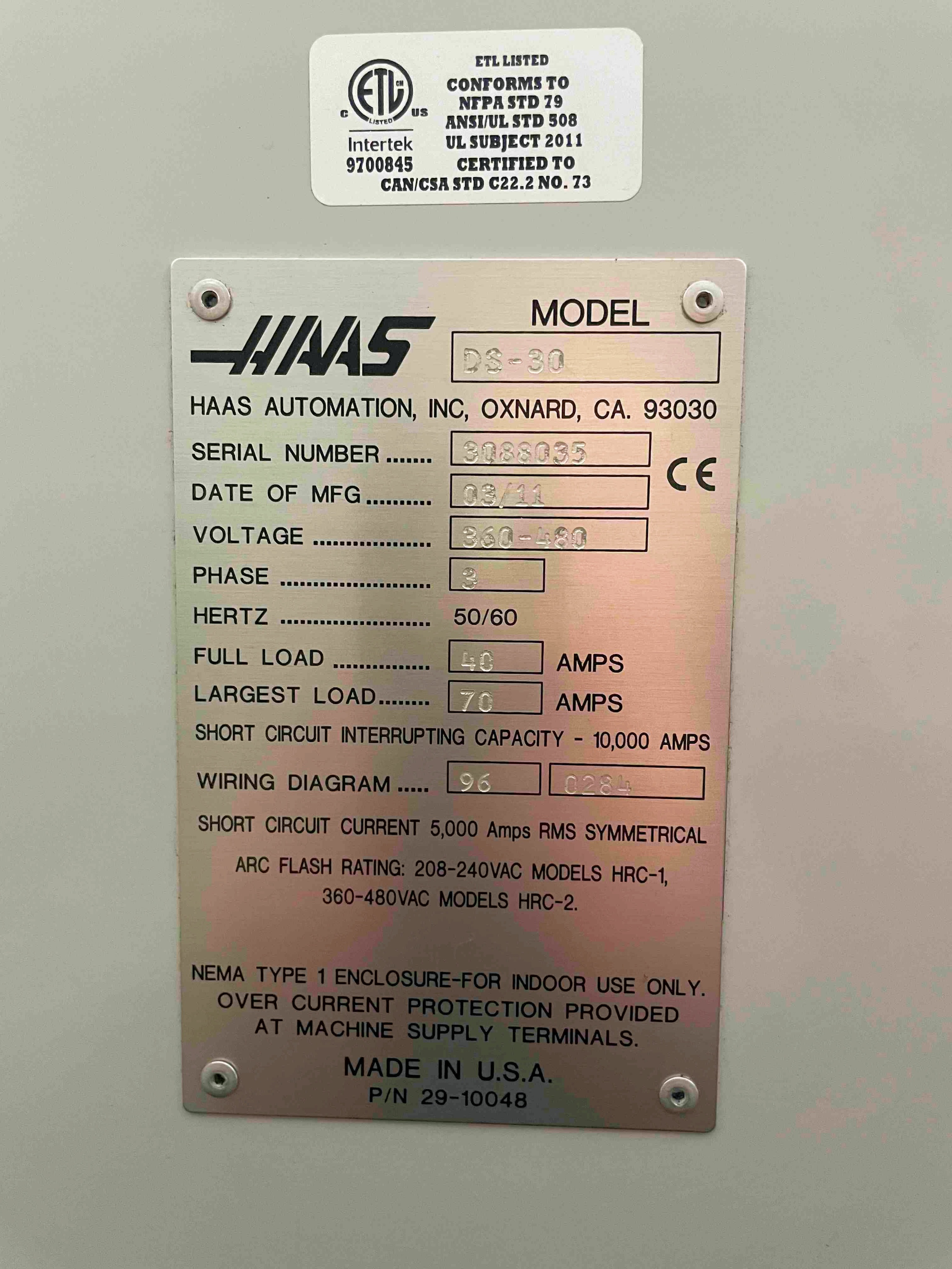 Haas DS-30 CNC Lathe with Sub-Spindle (2011)