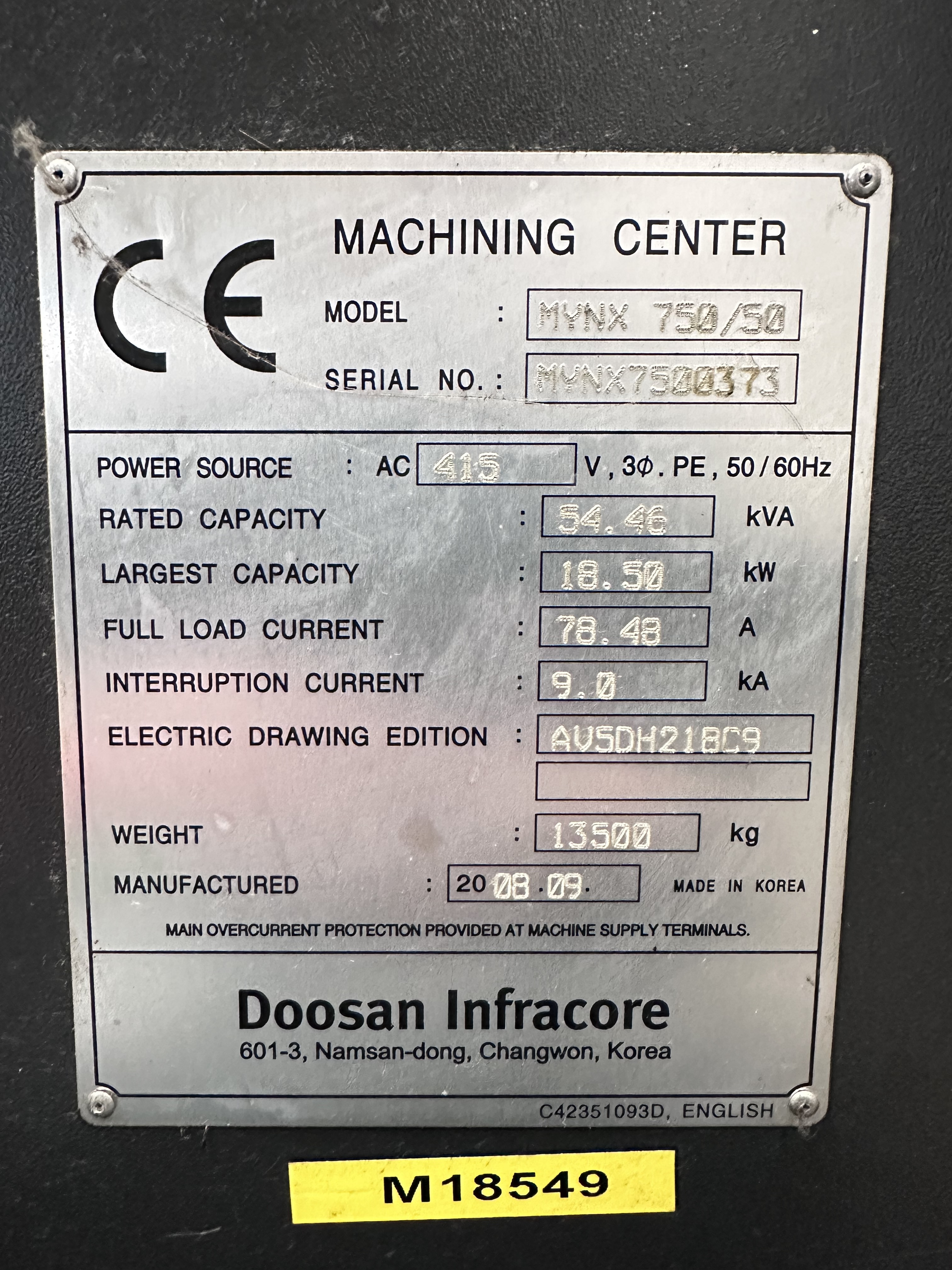 Doosan Mynx 750/50 4 Axis Vertical Machining Centre (2008)