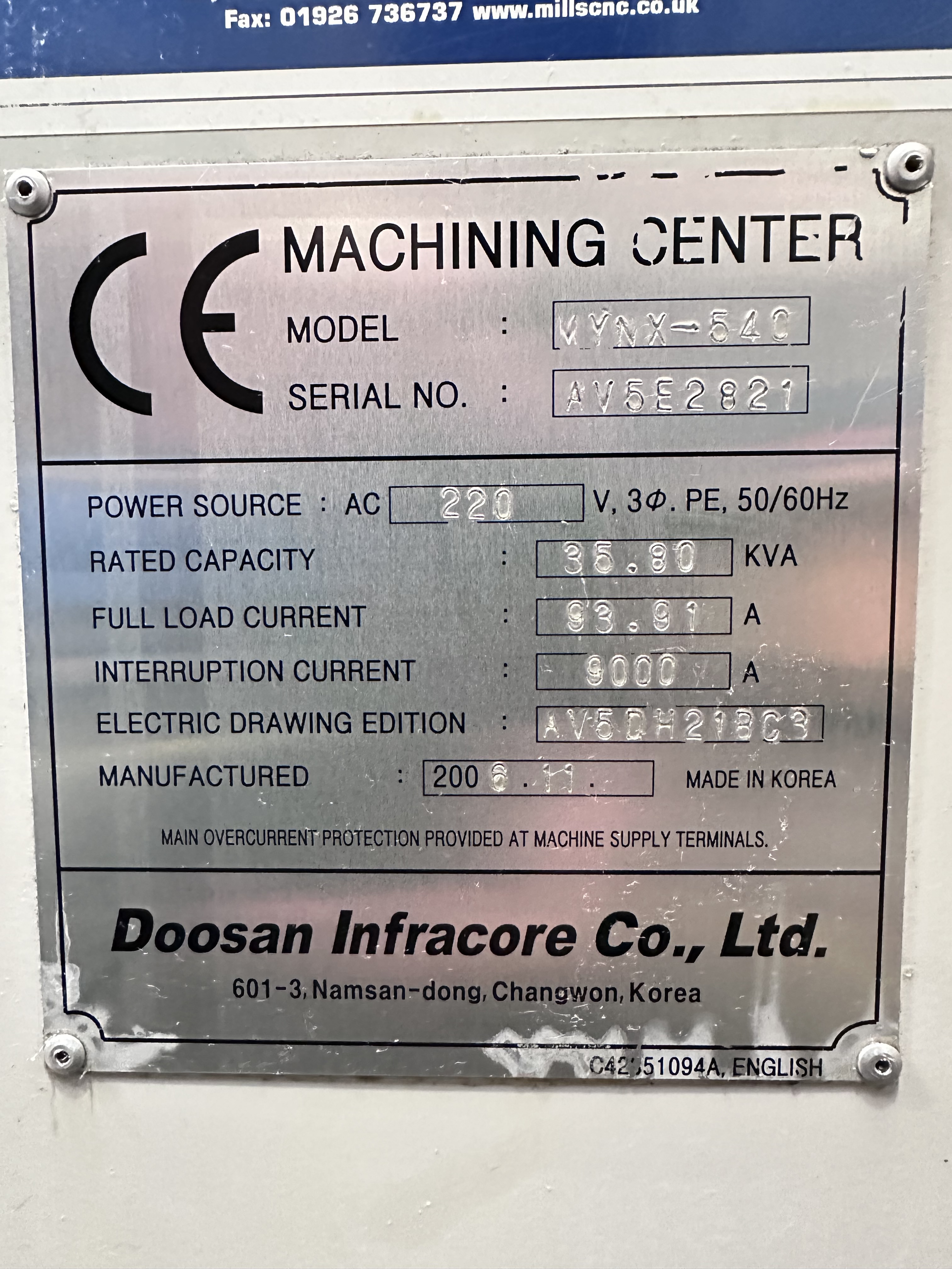 Doosan Daewoo Mynx 540 Vertical Machining Centre (2006)