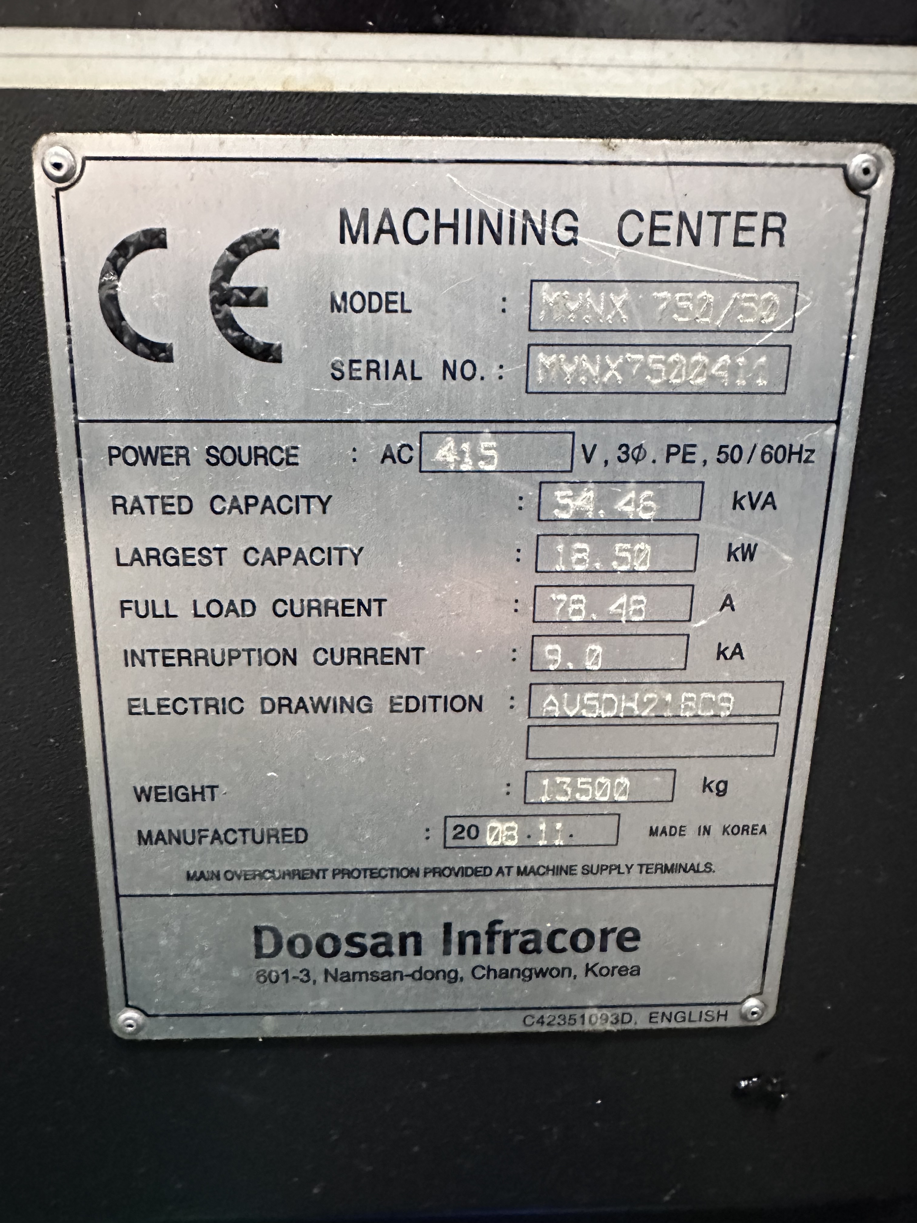 Doosan Mynx 750/50 4 Axis Vertical Machining Centre (2008)