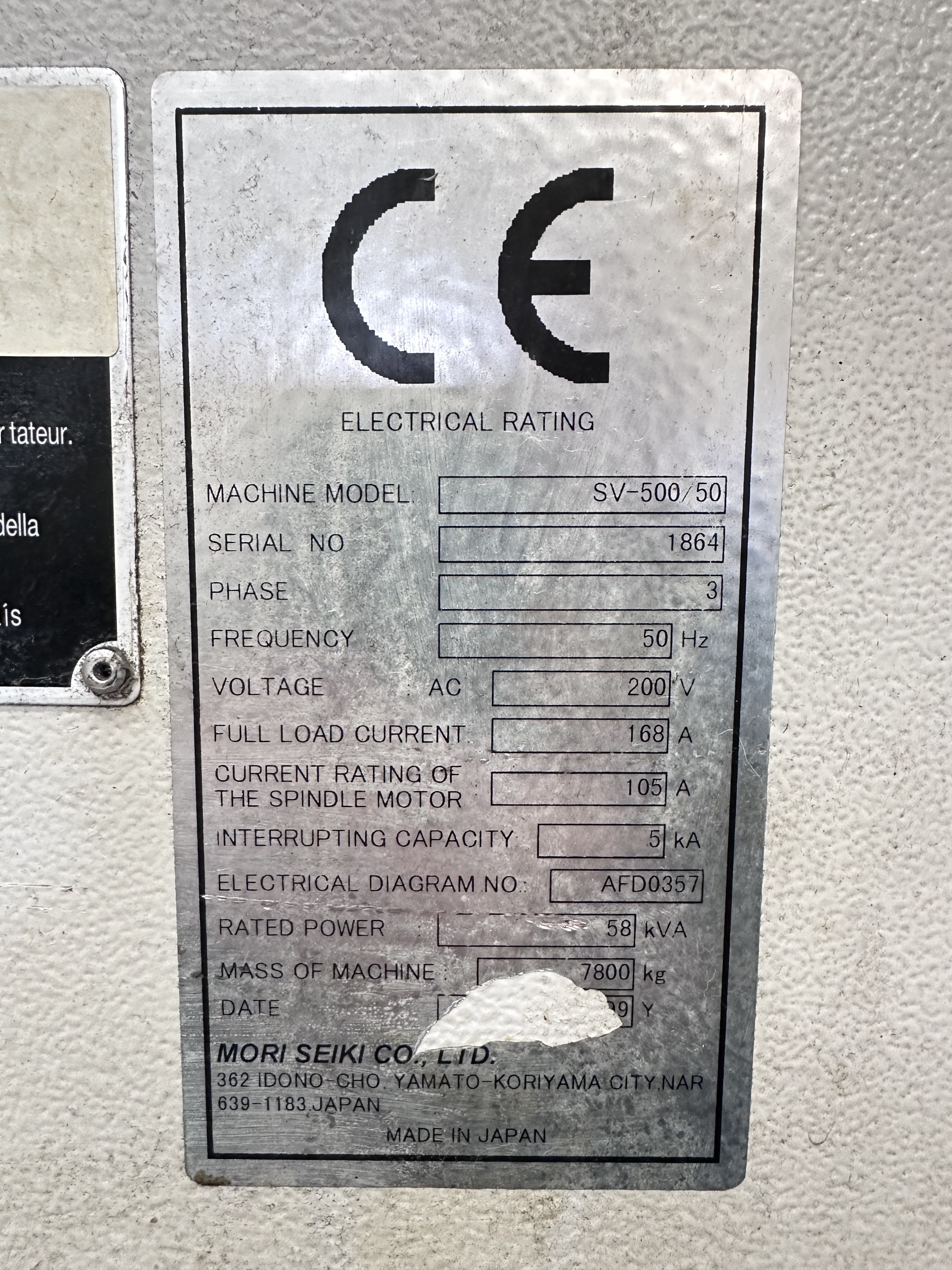 Mori Seiki SV-500/50 4 Axis Vertical Machining Centre 
