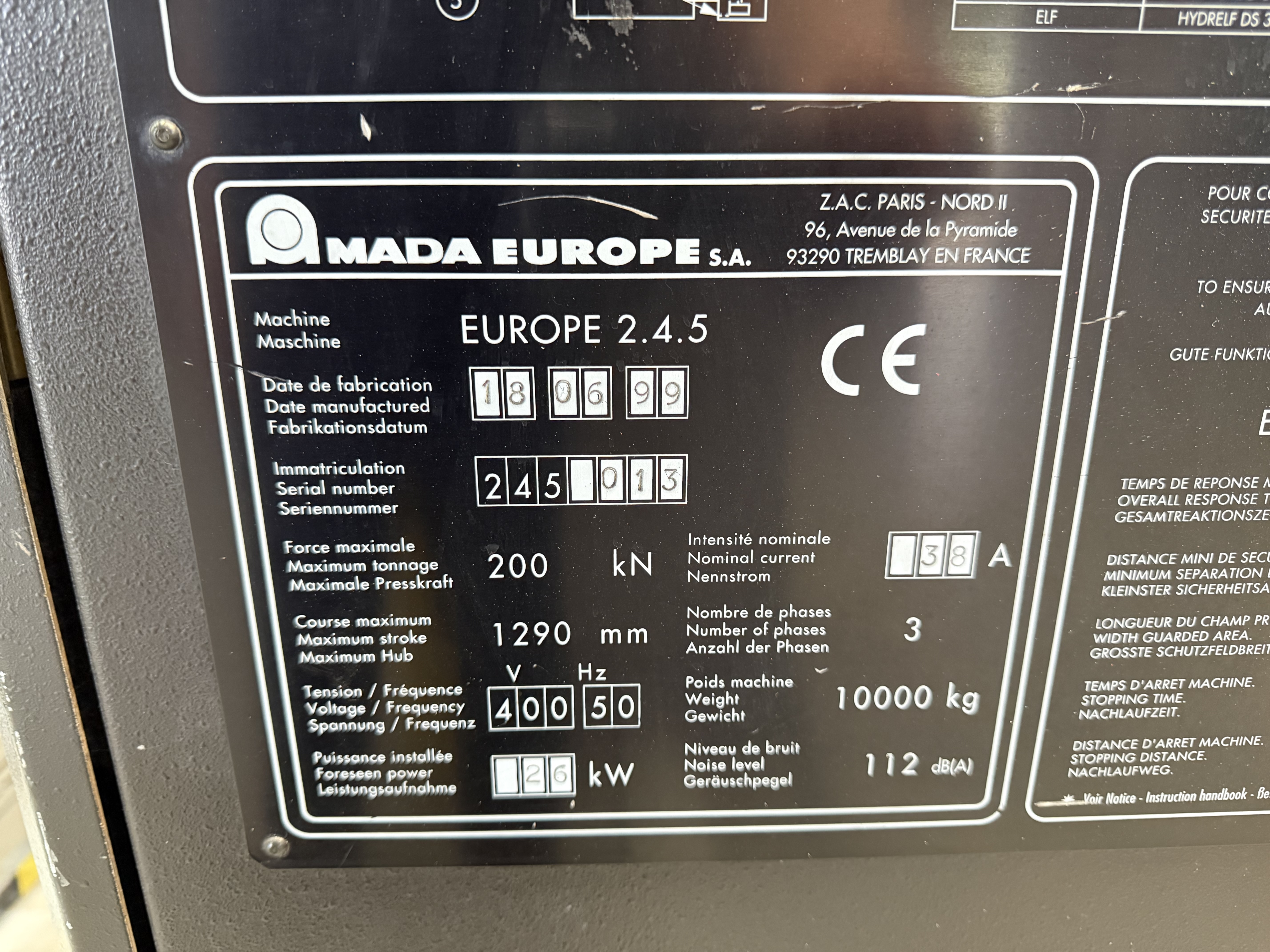 Amada Europe 245 CNC Turret Punch (1999)