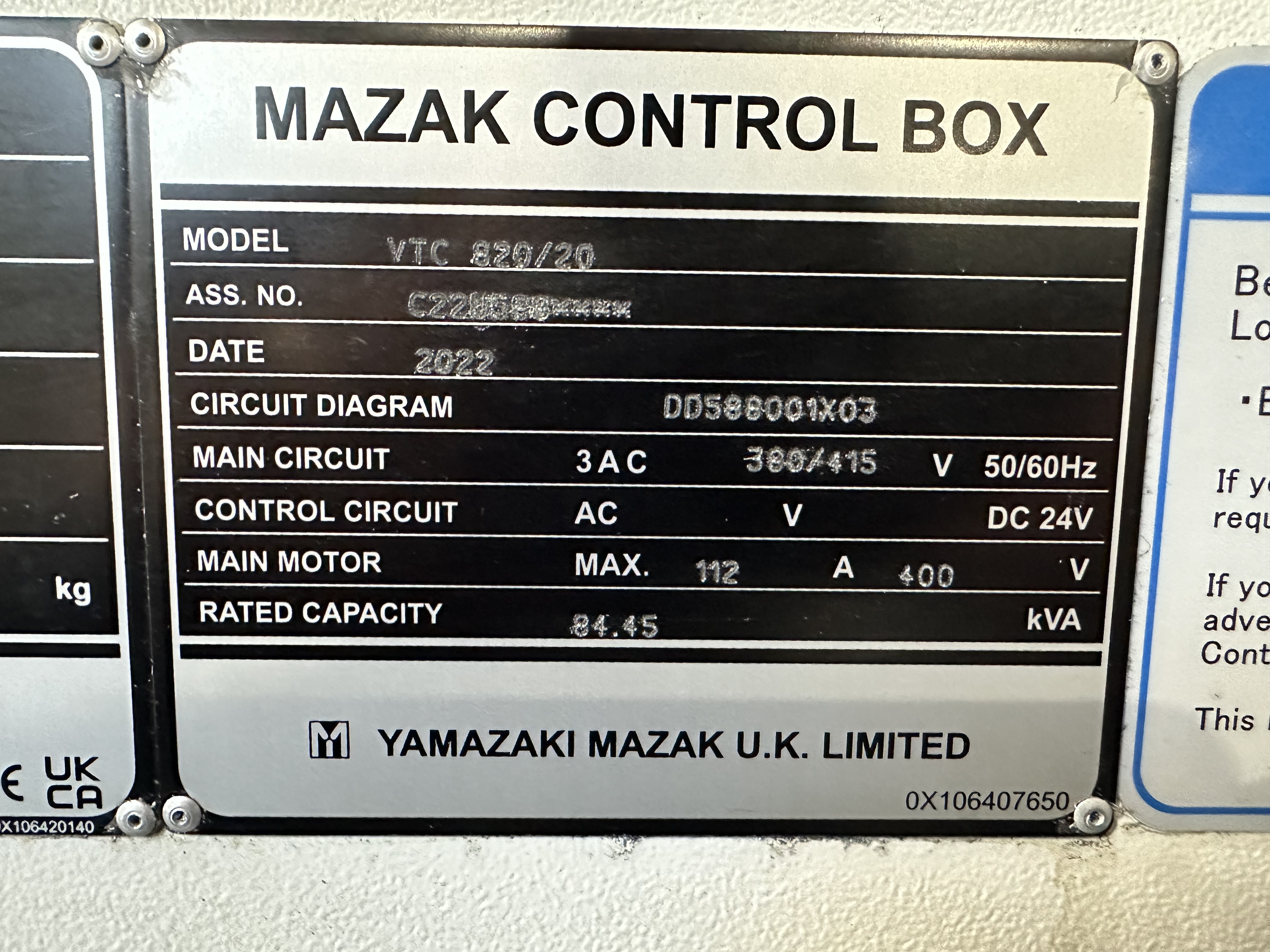 Mazak VTC 820/20 CNC Vertical Machining Centre. (2022)