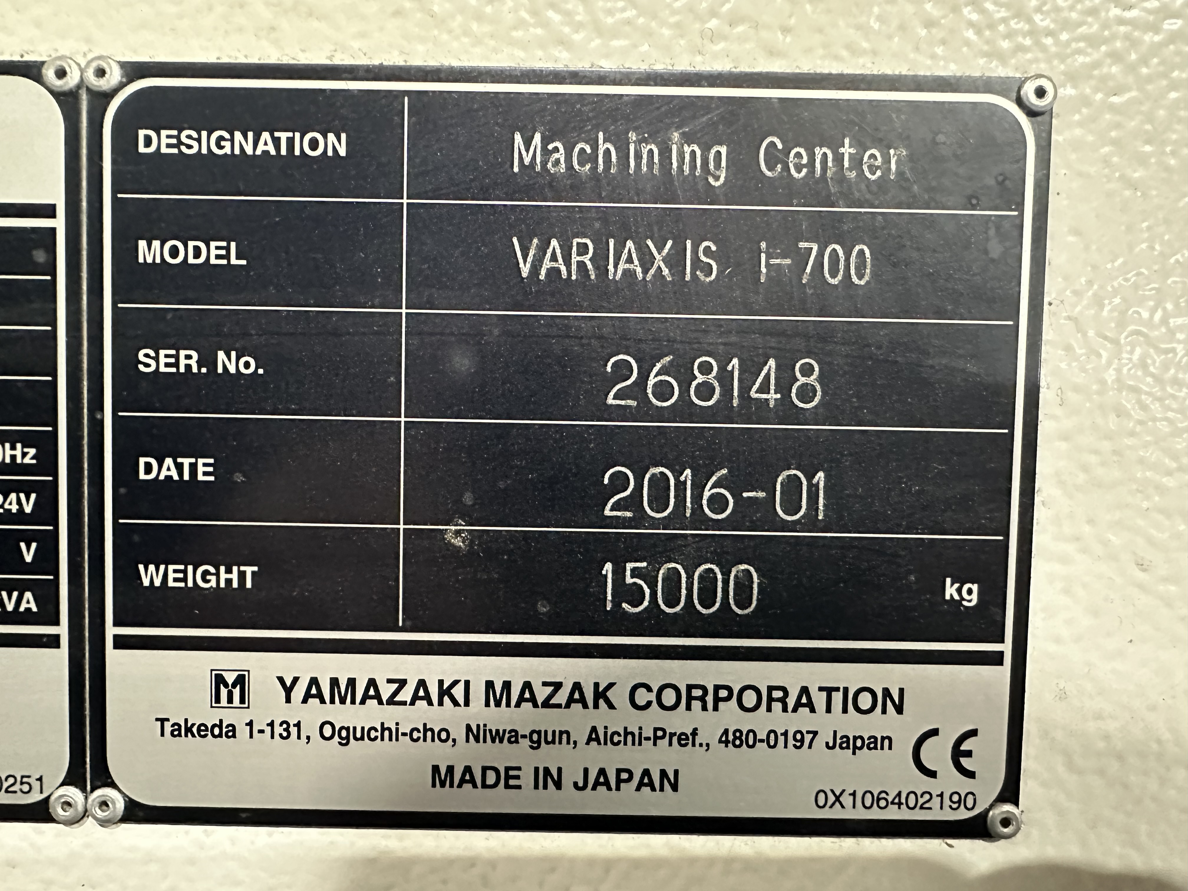 Mazak Variaxis i-700 5 Axis CNC Machining Centre. (2016)