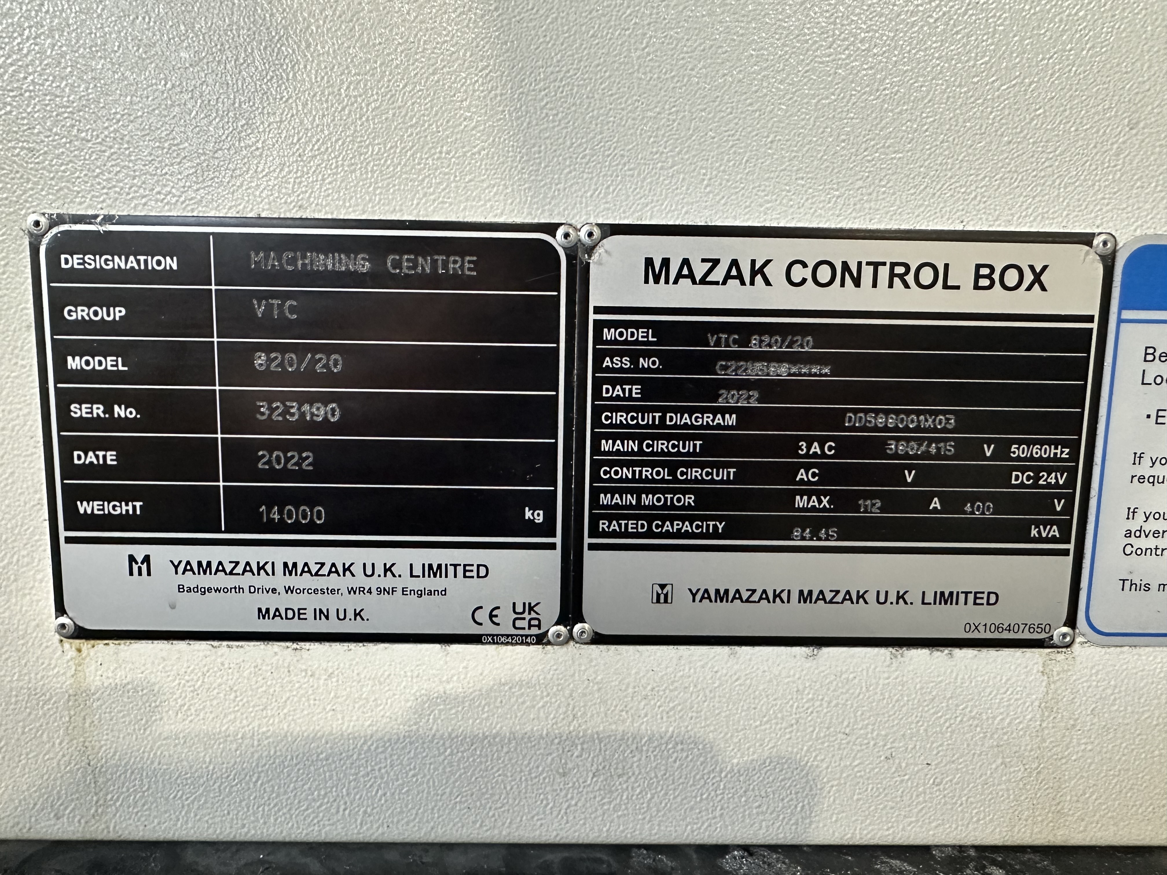 Mazak VTC 820/20 CNC Vertical Machining Centre. (2022)