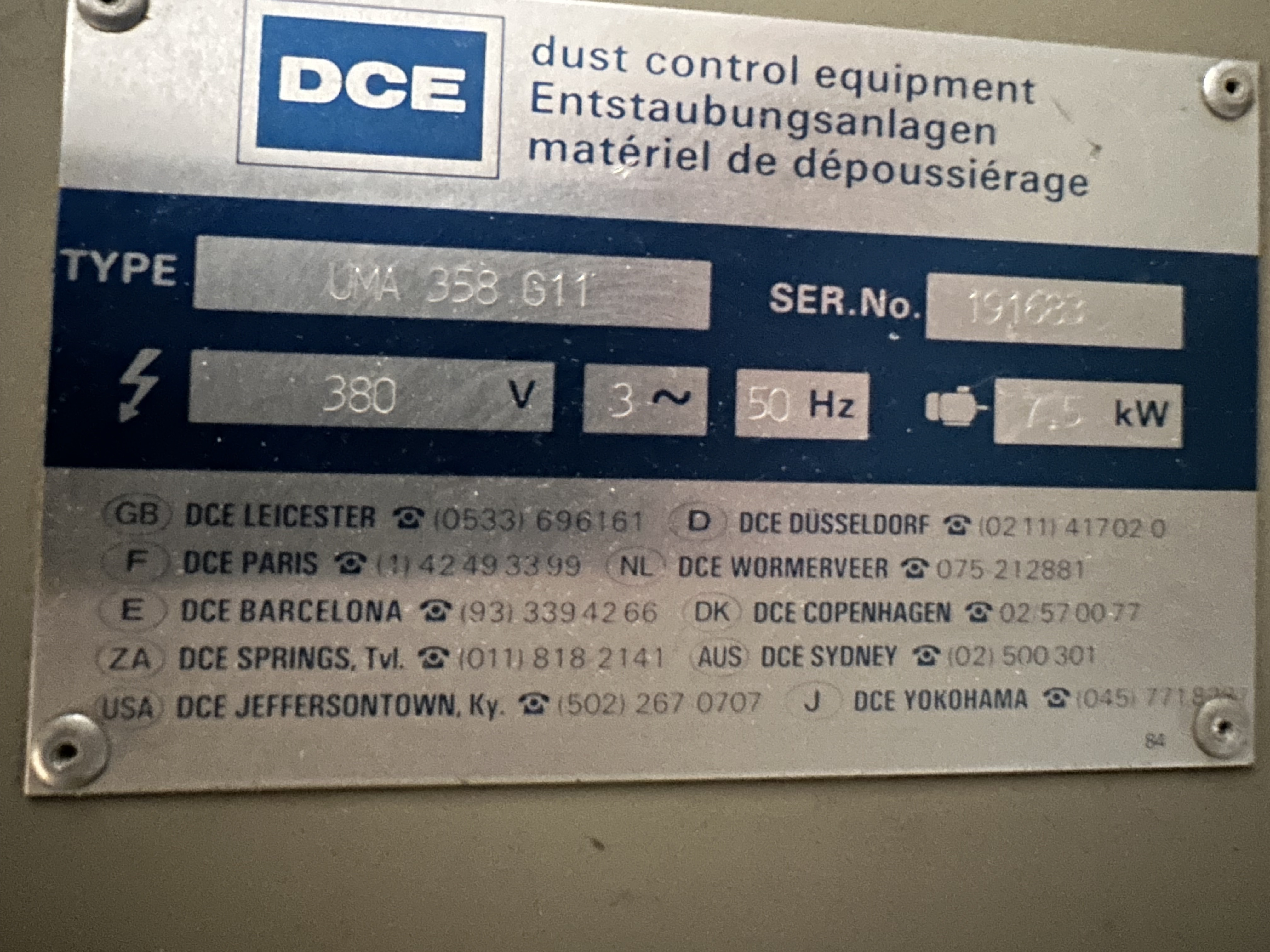 DCE Unimaster UMA 358 GII Dust Extractor Unit