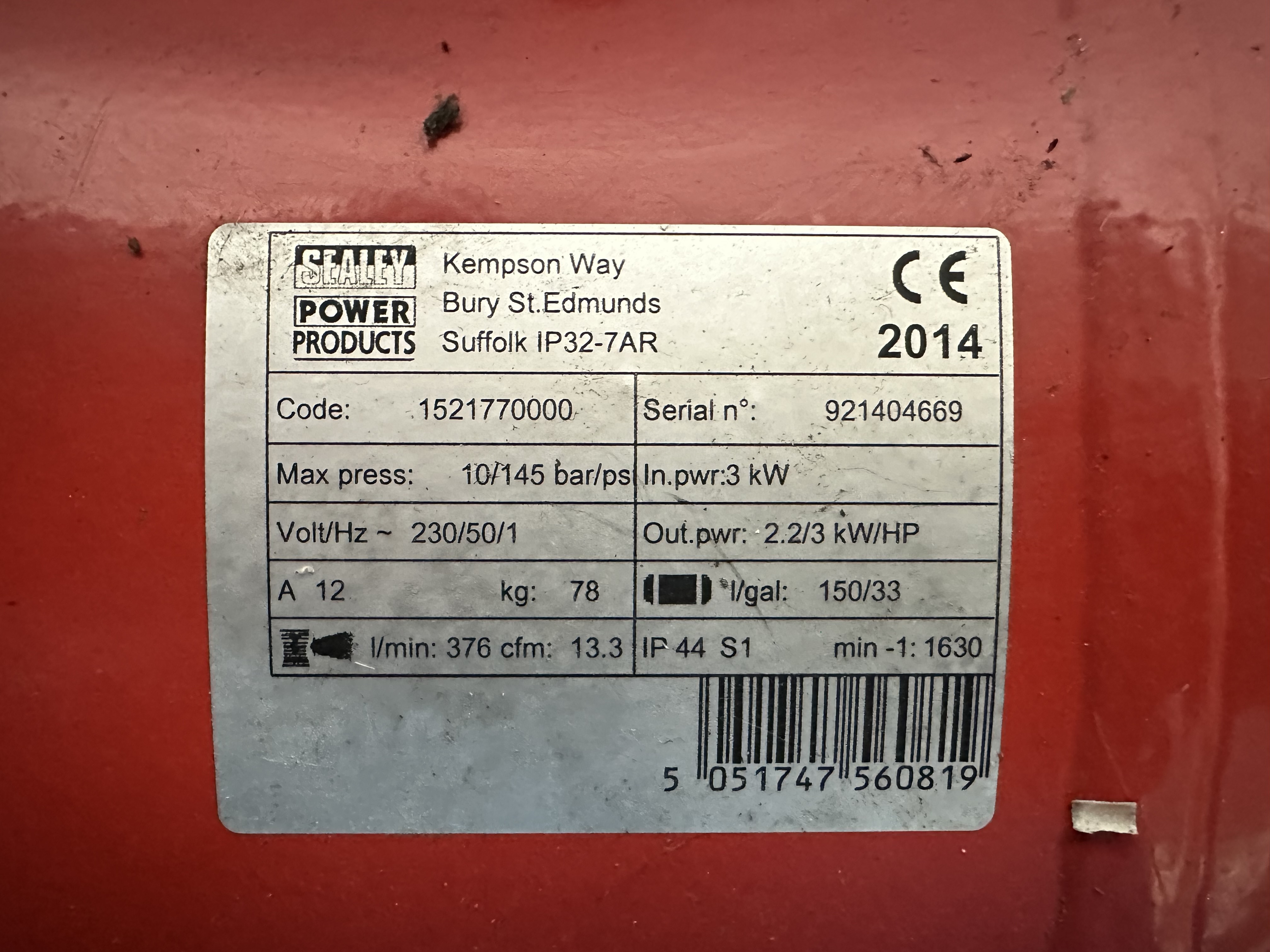 Sealey Power Products 150litre Piston Air Compressor (2014)