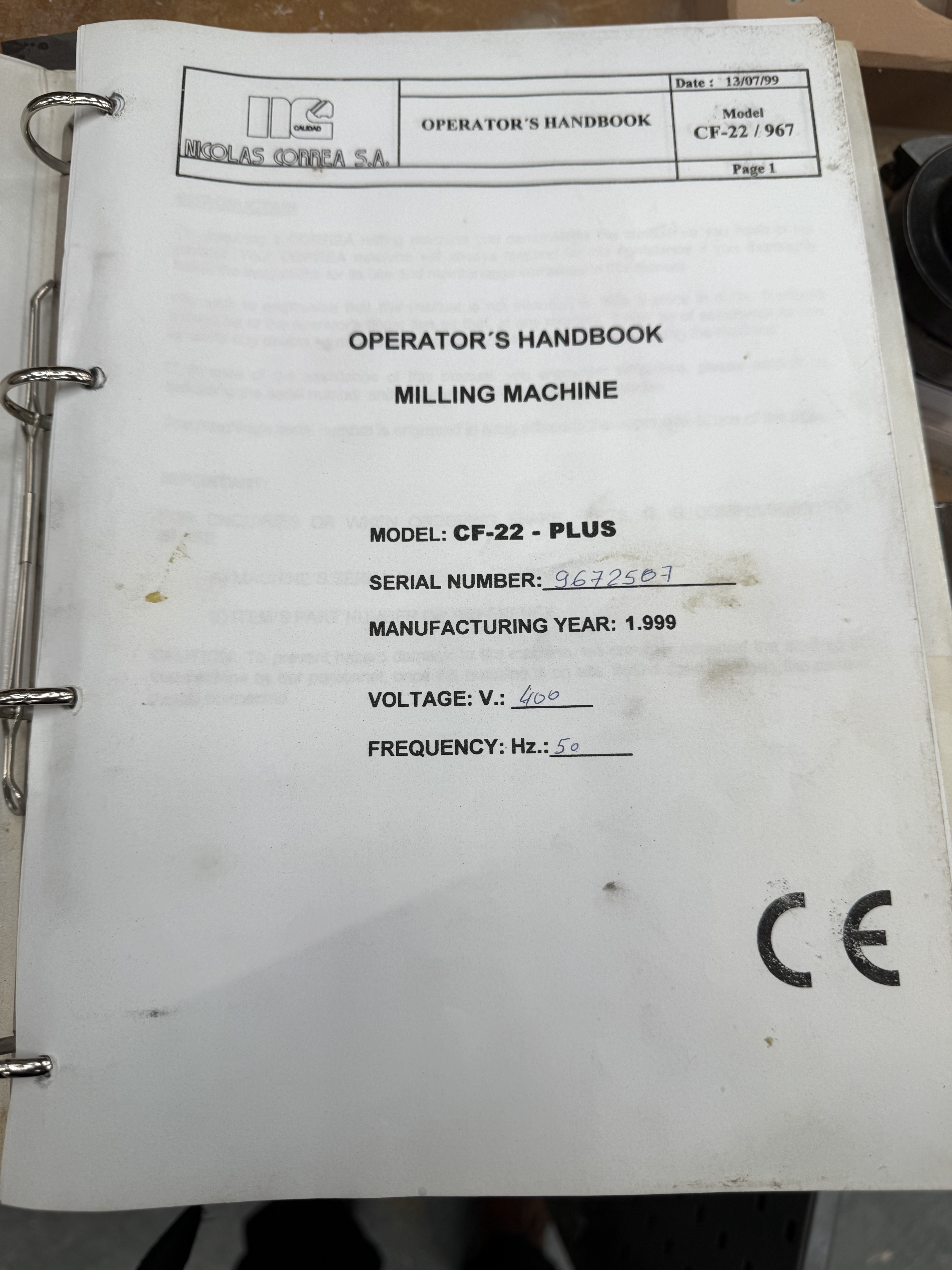 Correa CF22/25 Plus CNC Bed Mill. (1999)