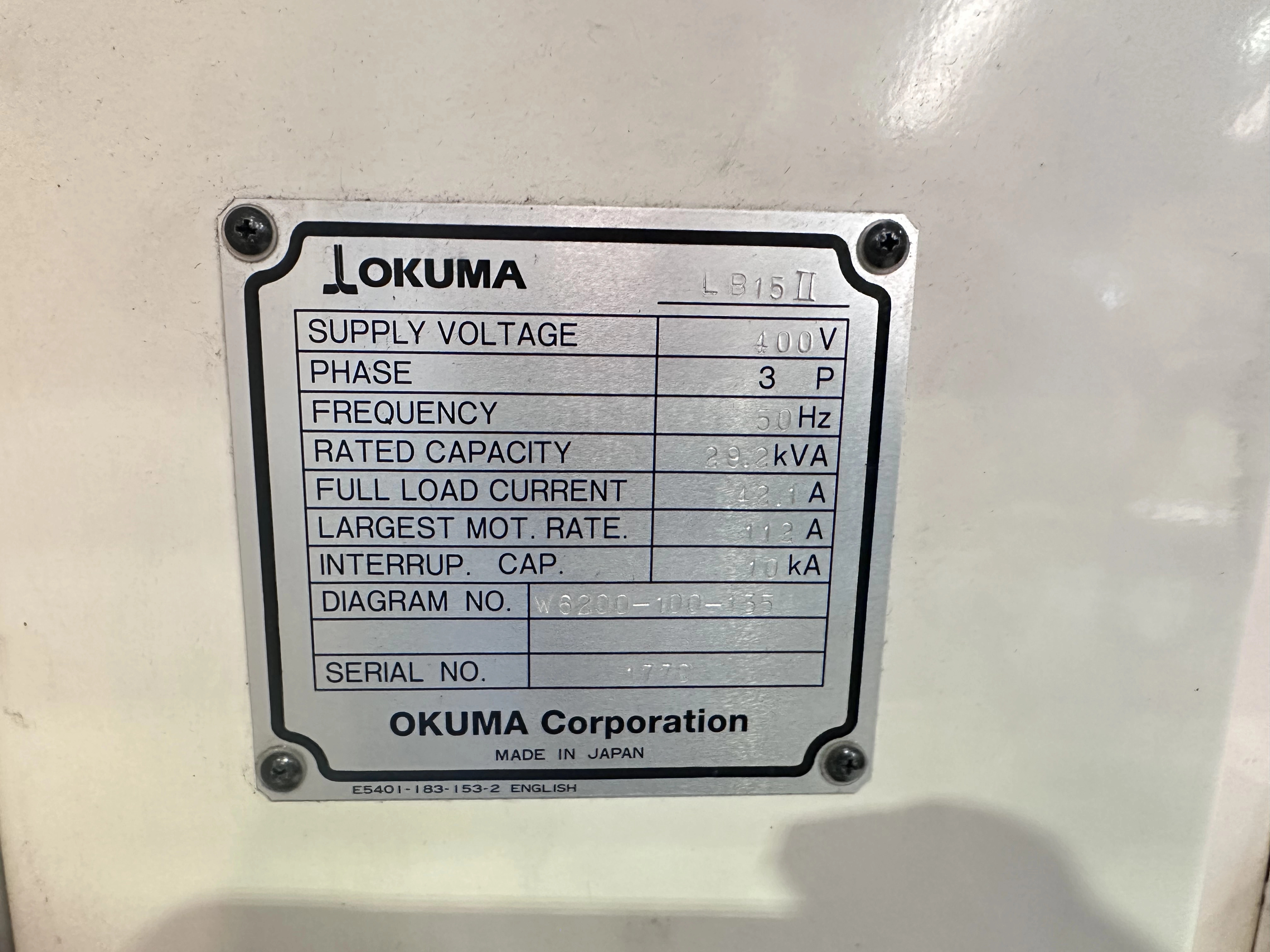 Okuma LB 15 IIMW Turning Centre with Okuma CNC Control