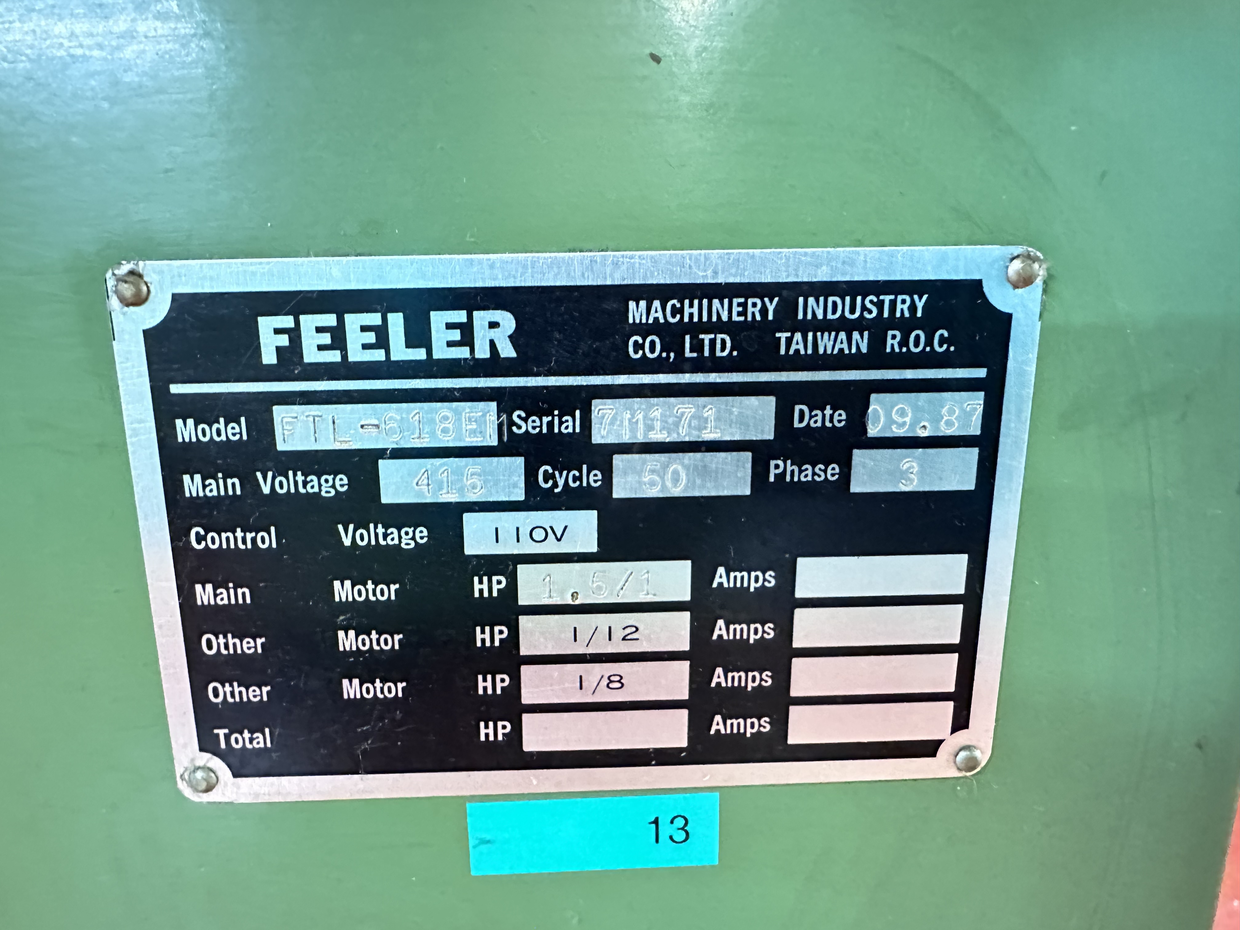 Feeler Series II High Accuracy Lathe, Model FTL - 618E1 (1987)