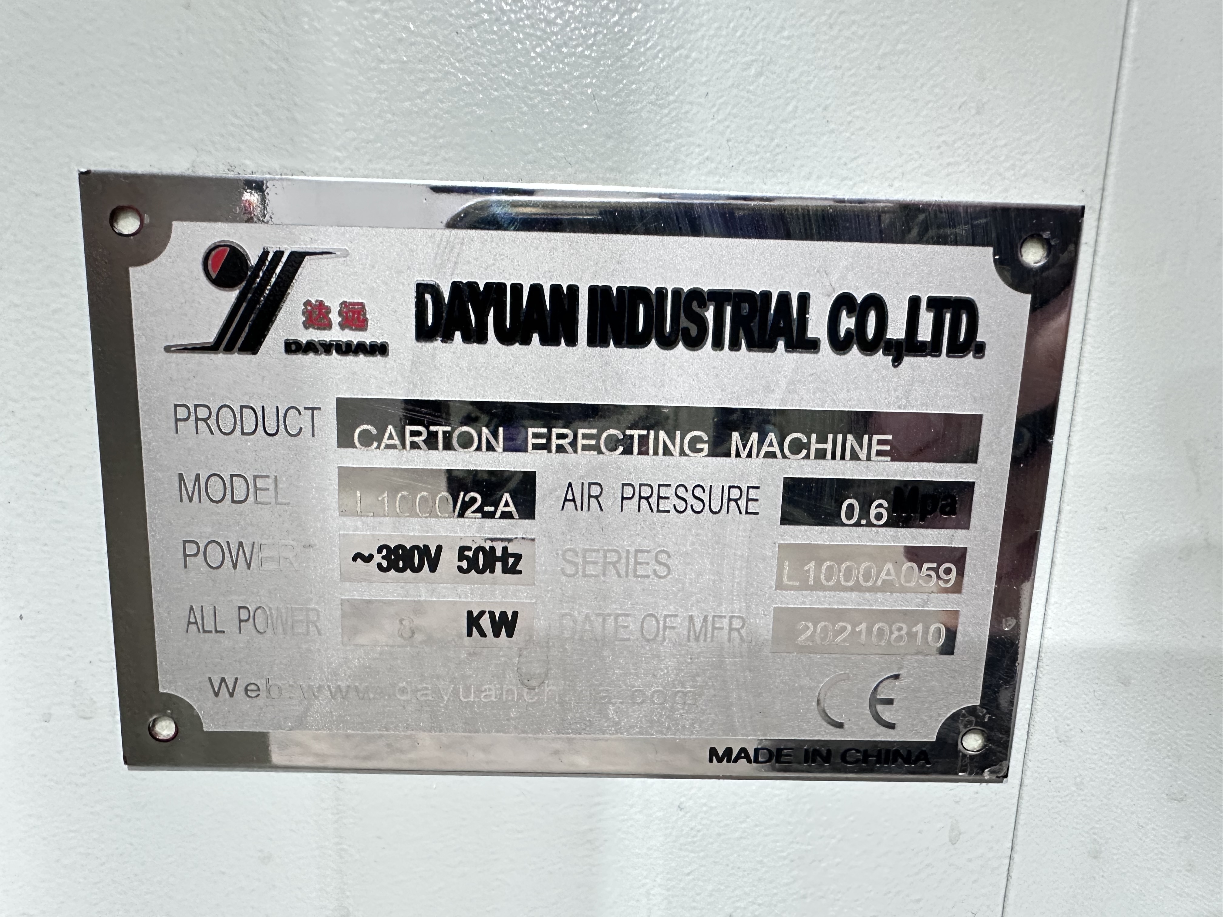 Dayuan L1000/2-A Carton Erecting Machine (2021)