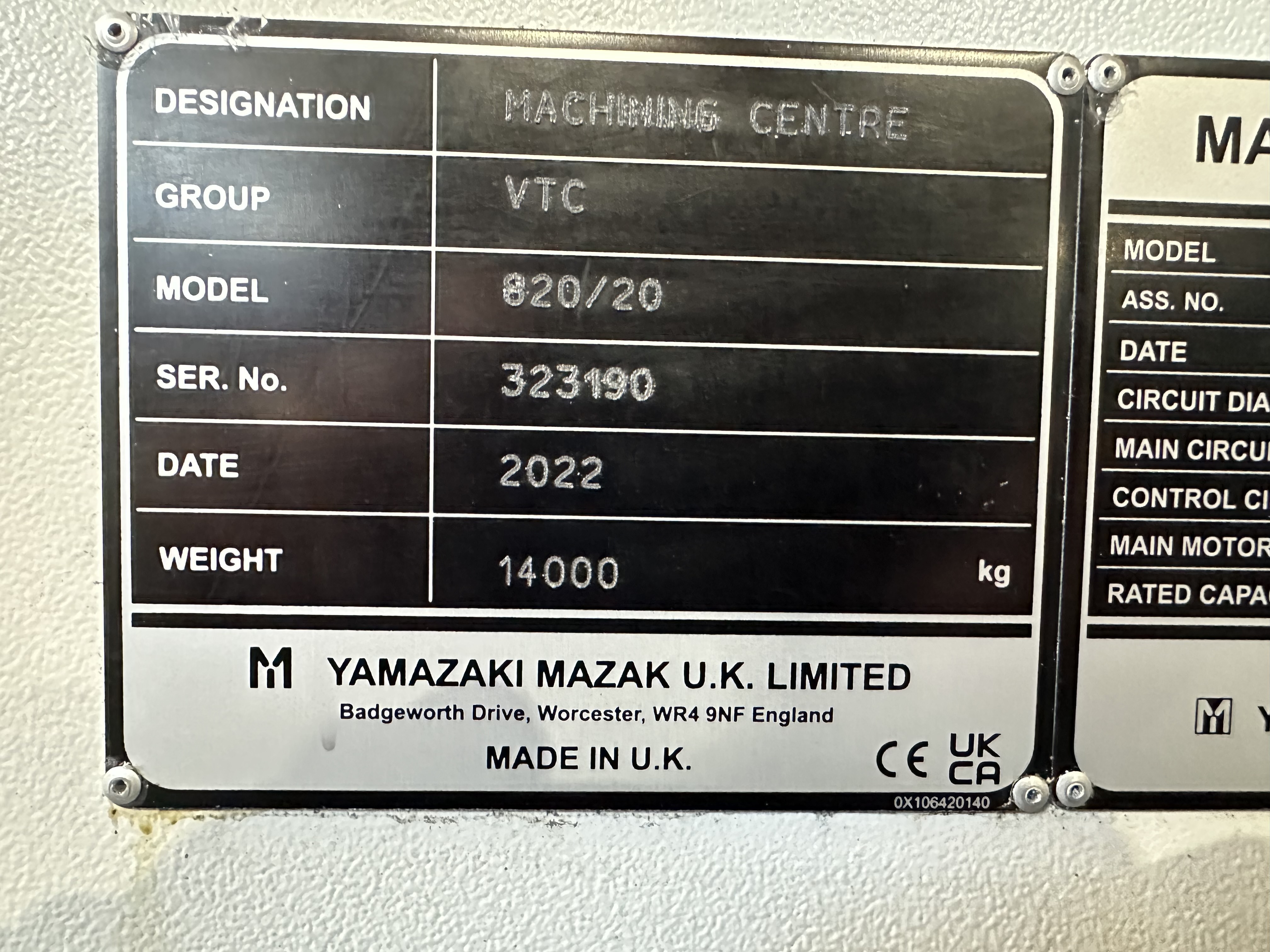 Mazak VTC 820/20 CNC Vertical Machining Centre. (2022)