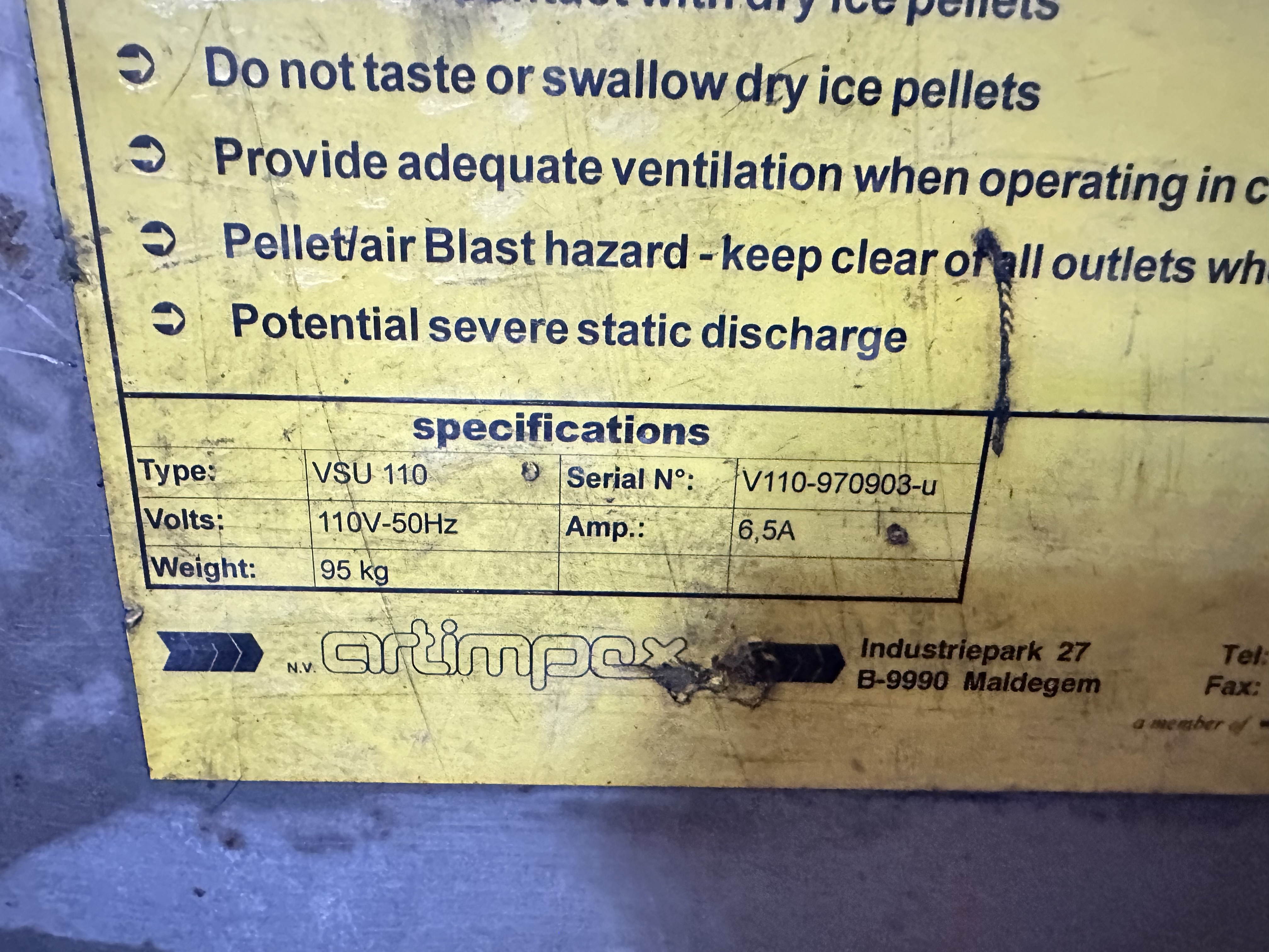 Artimpex Cryonic VSU 110 Dry Ice Blast Machine
