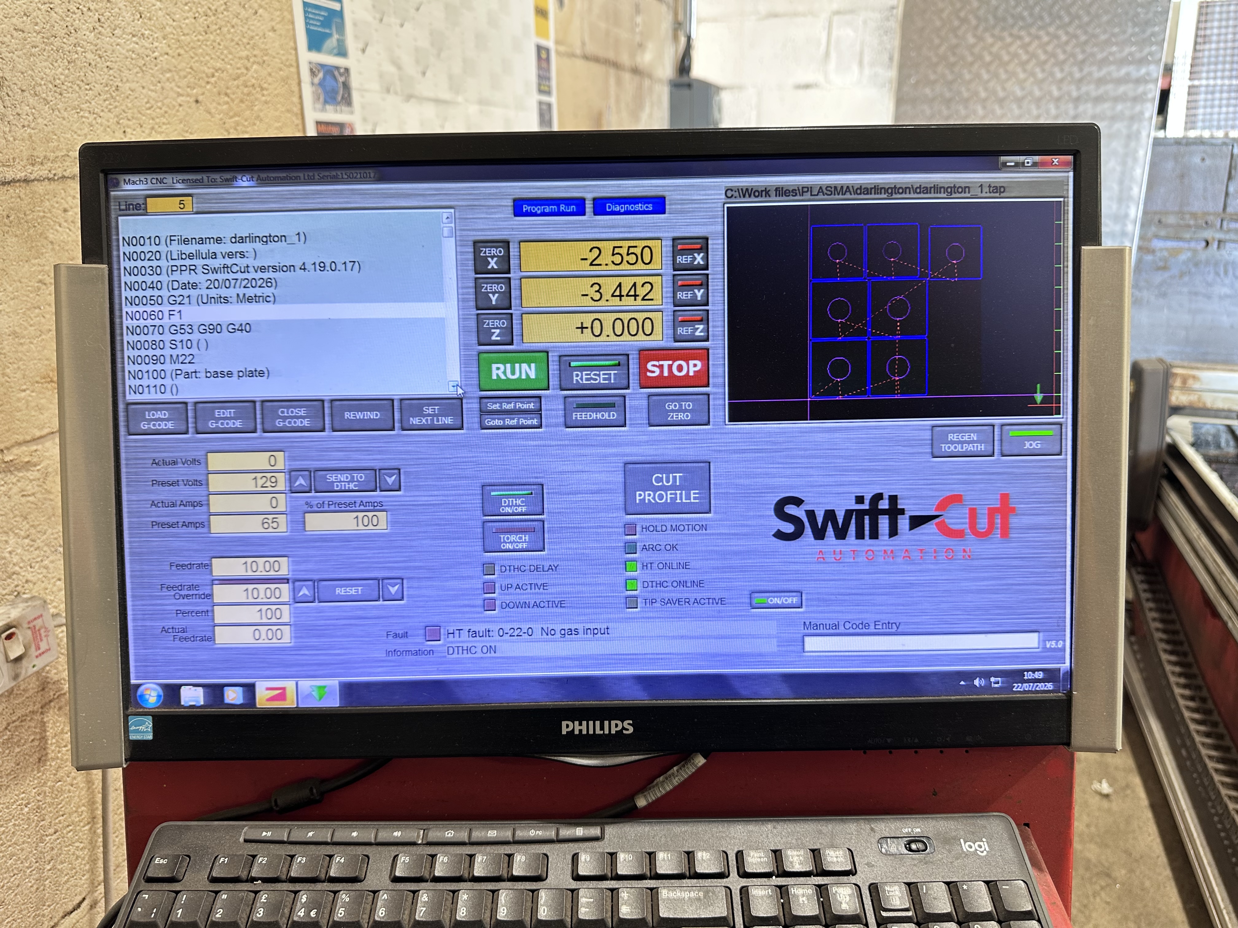 Swift Cut 3000 W/T Plasma Cutting Machine (2015)