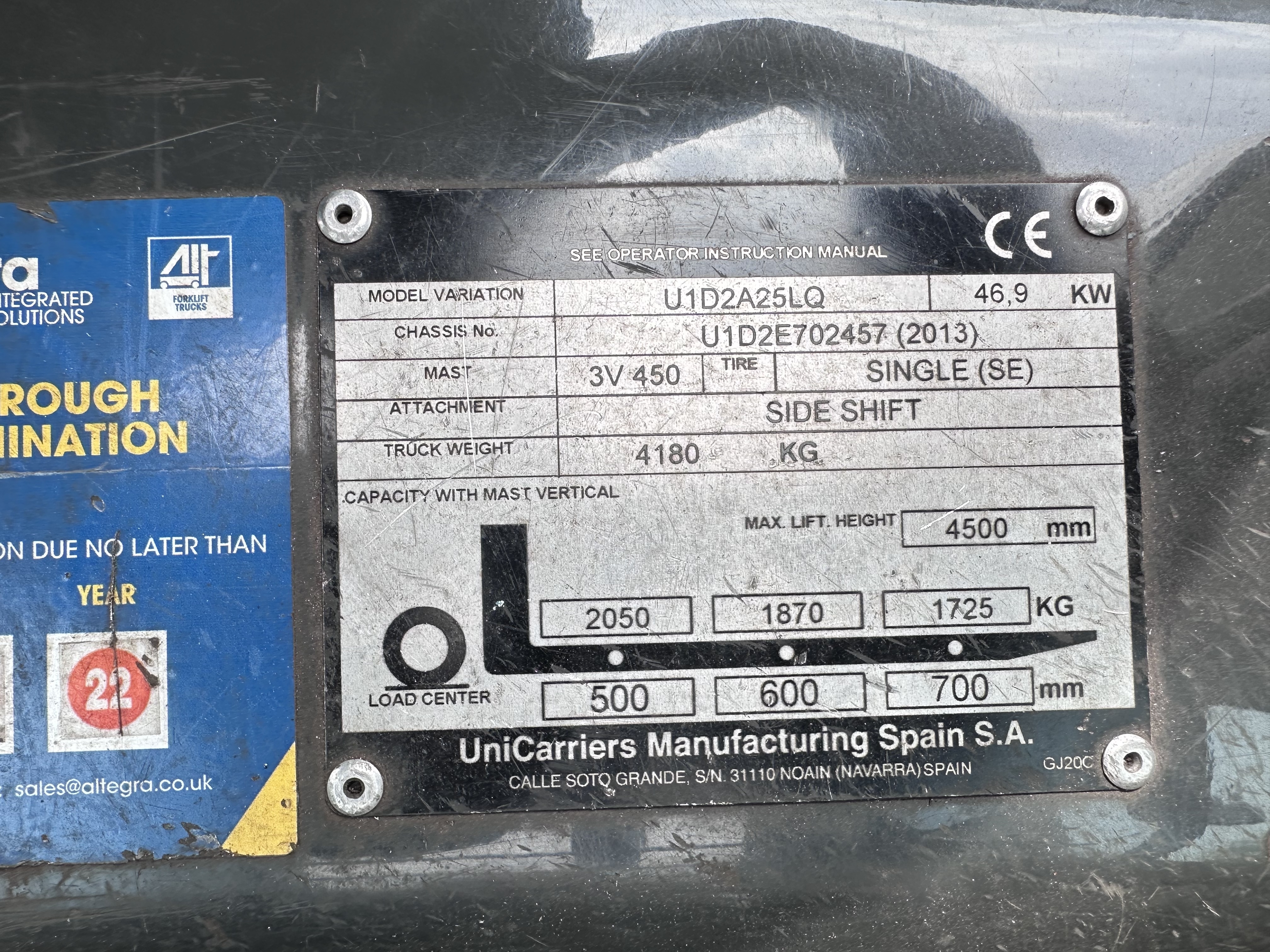 Nissan U1D2A25LQ 2.5T LPG Fork Lift Truck (2013)