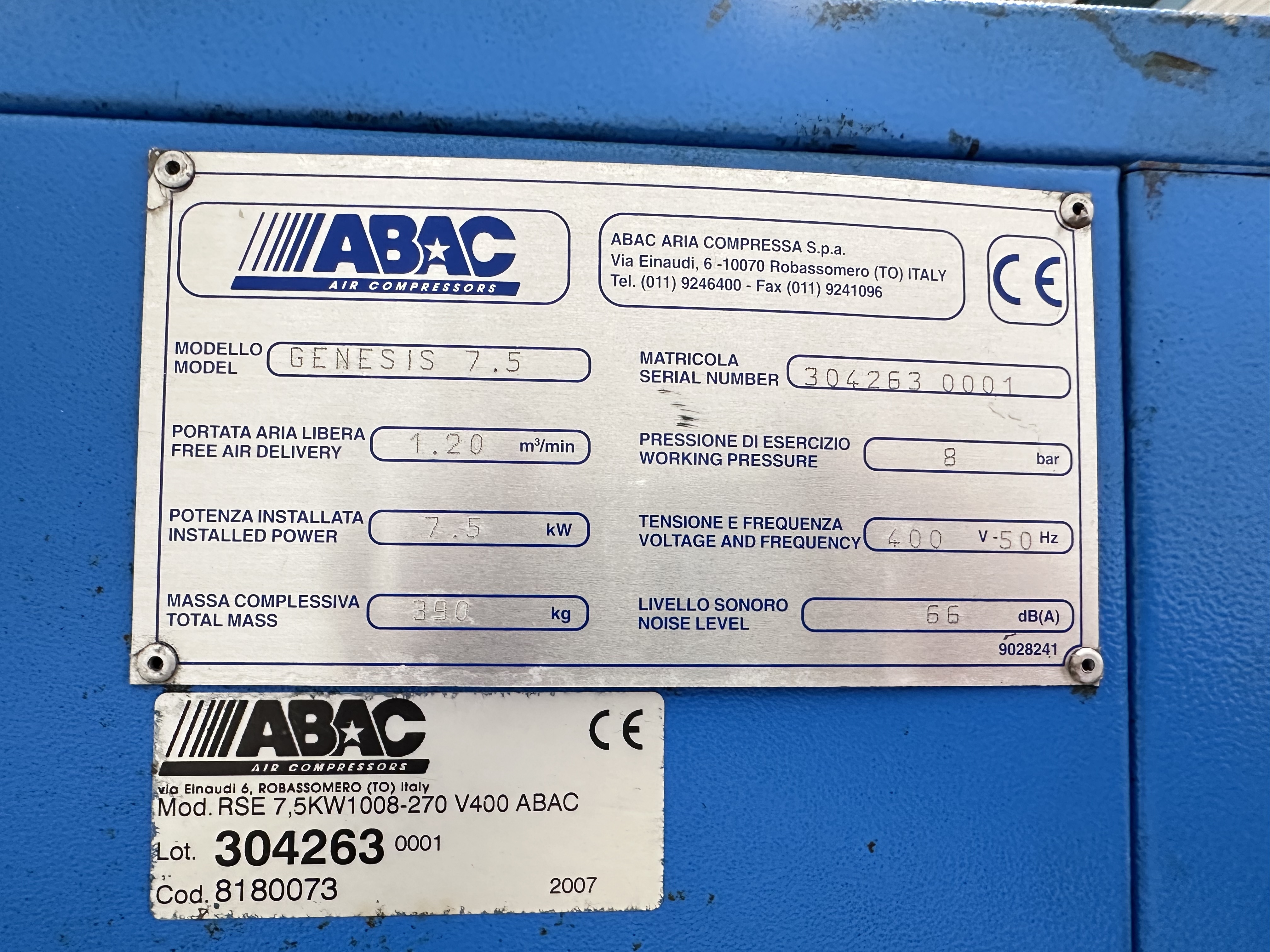 ABAC Genesis 7.508 Air Compressor (2007)
