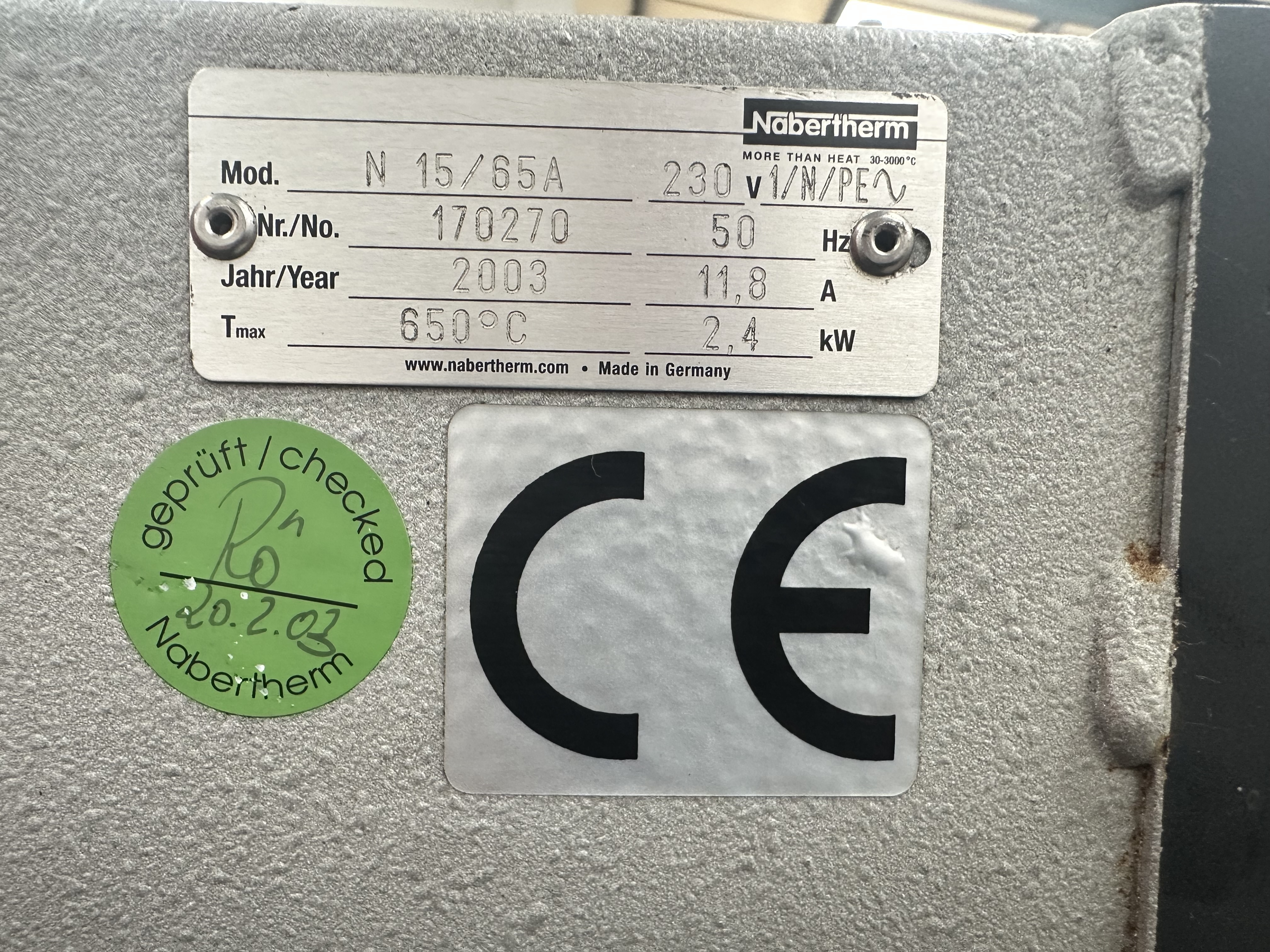 Nabertherm N15/65A H/T Oven (2003)