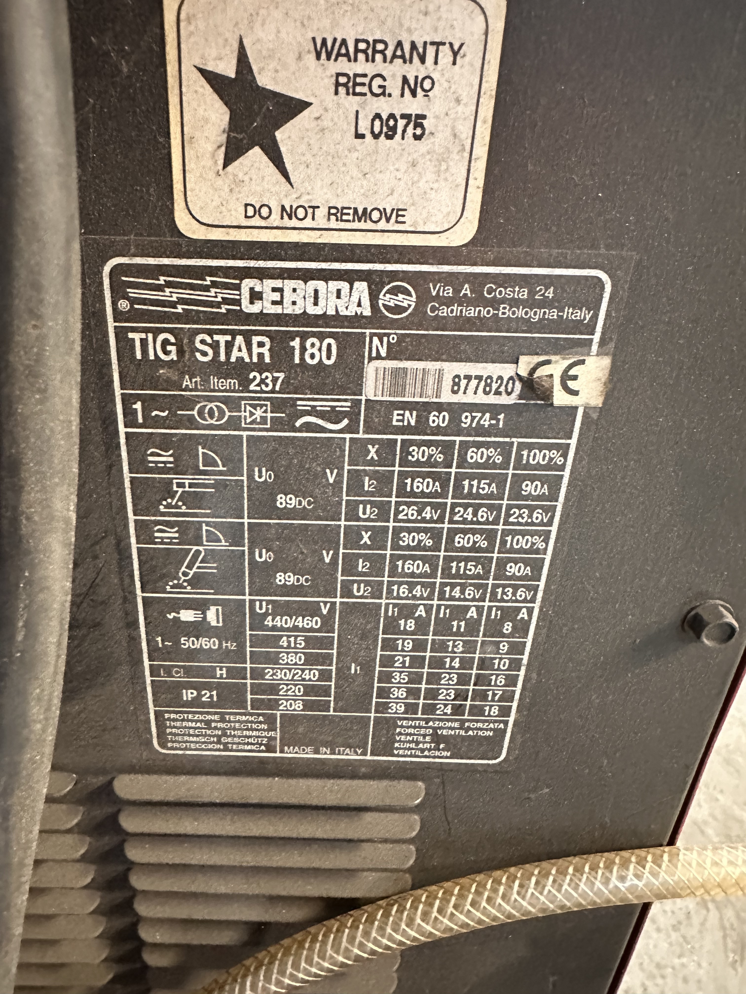 Cebora Tig Star 180 Square Wave Tig Welder