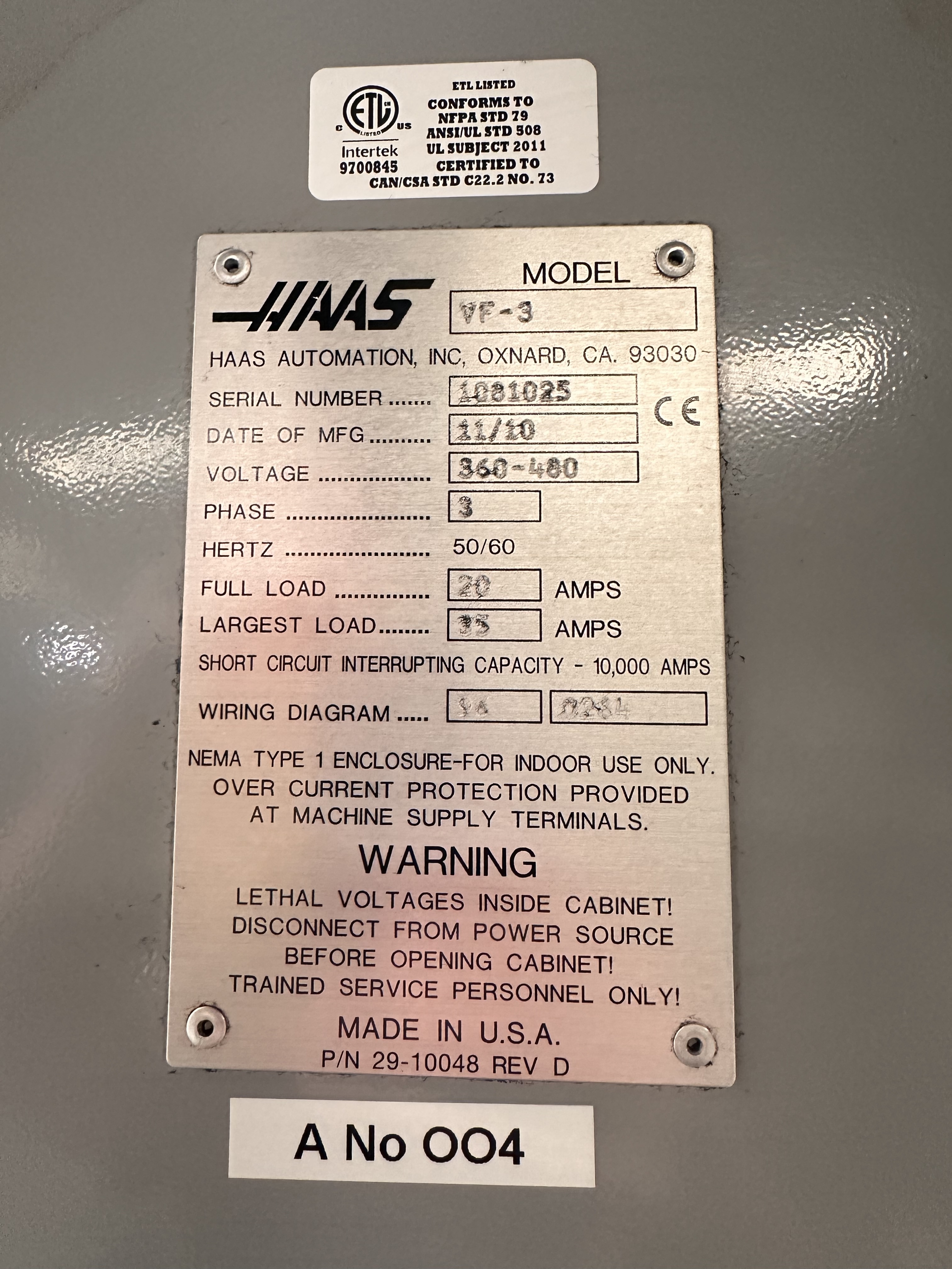 Haas VF3 CNC Vertical Machining Centre with Haas Control. (11/2010)