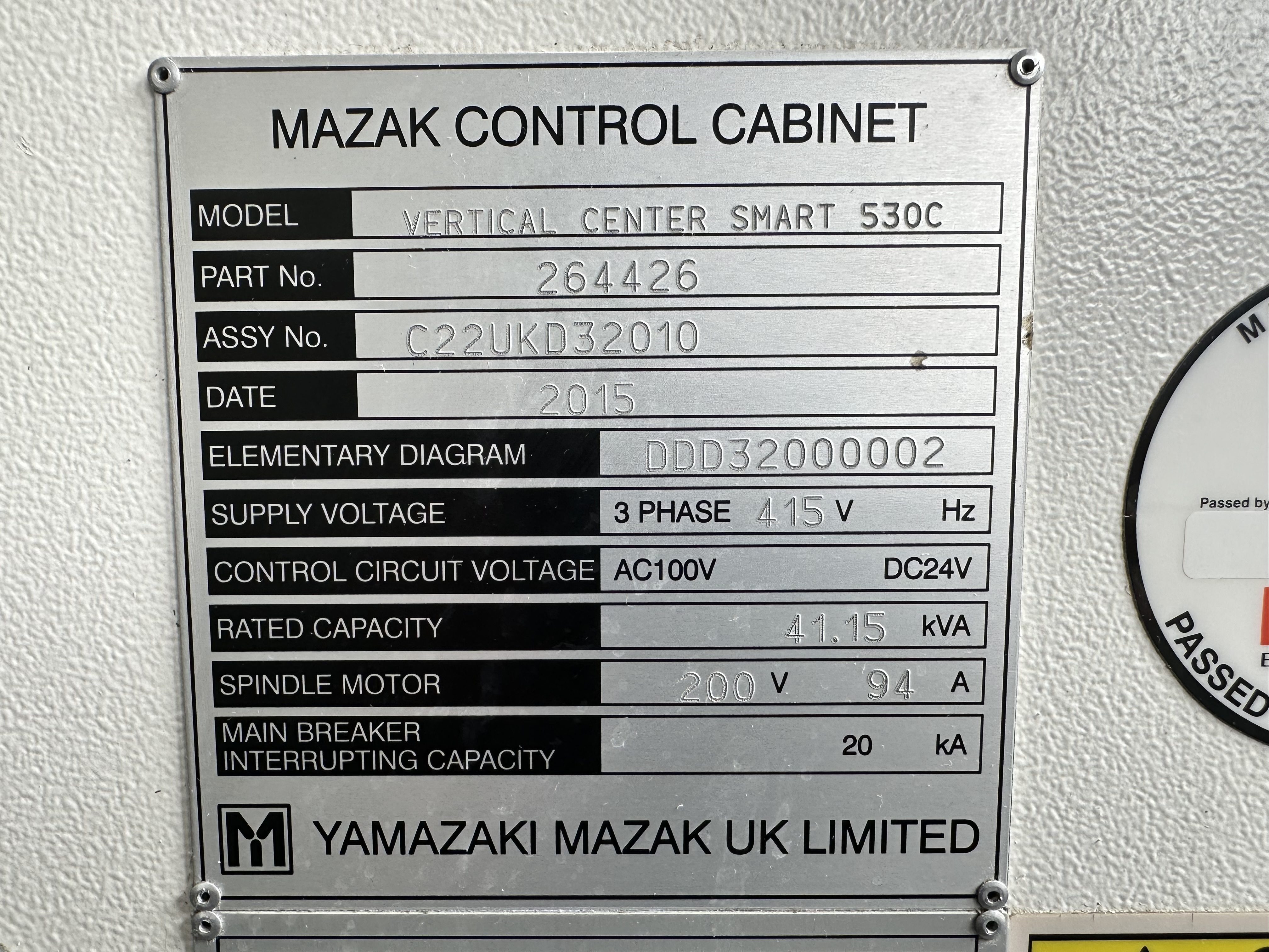 Mazak Vertical Centre Smart 530C CNC Vertical Machining Centre. (2015)