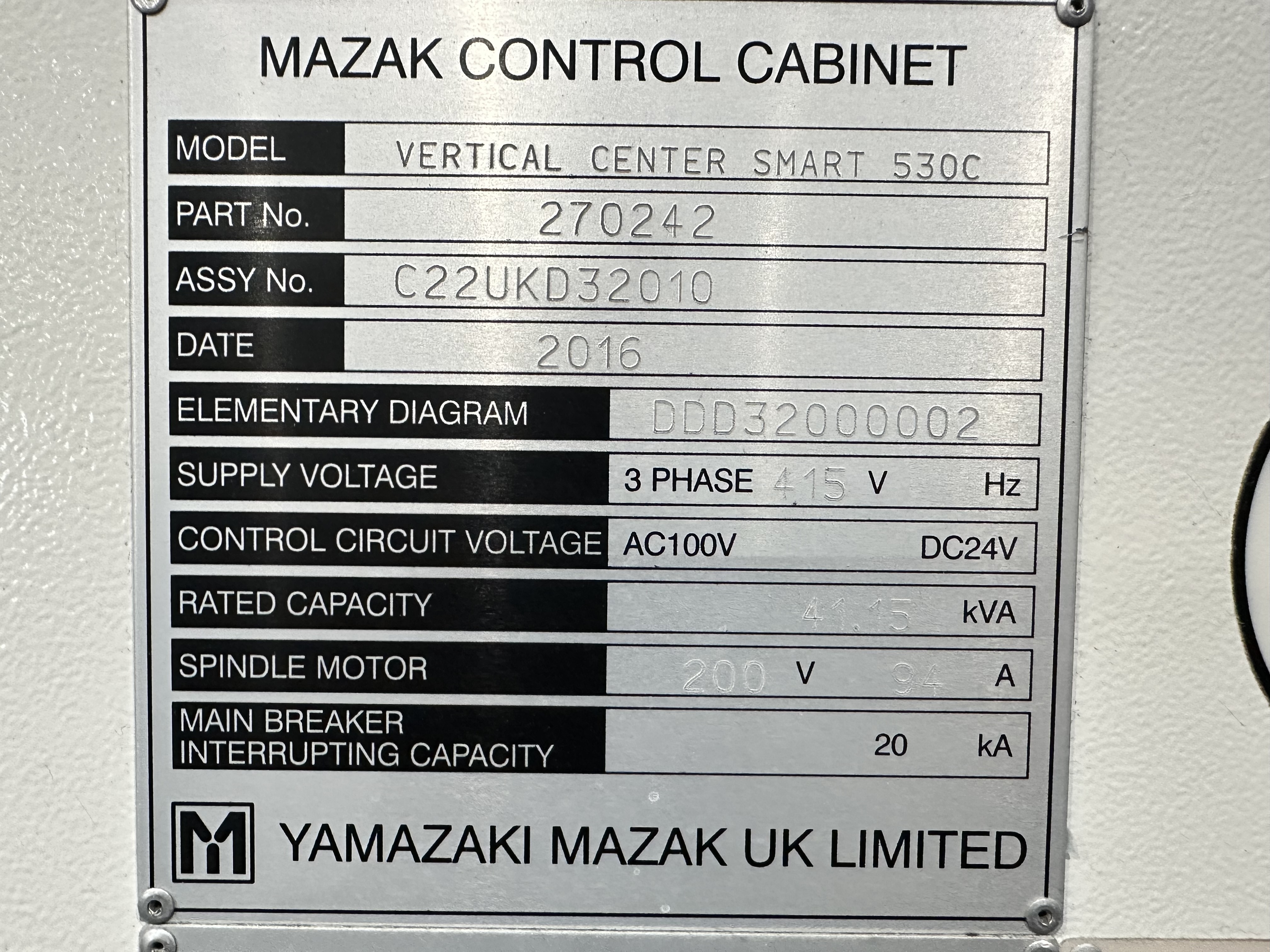 Mazak Vertical Centre Smart 530C Machining Centre. (2016)