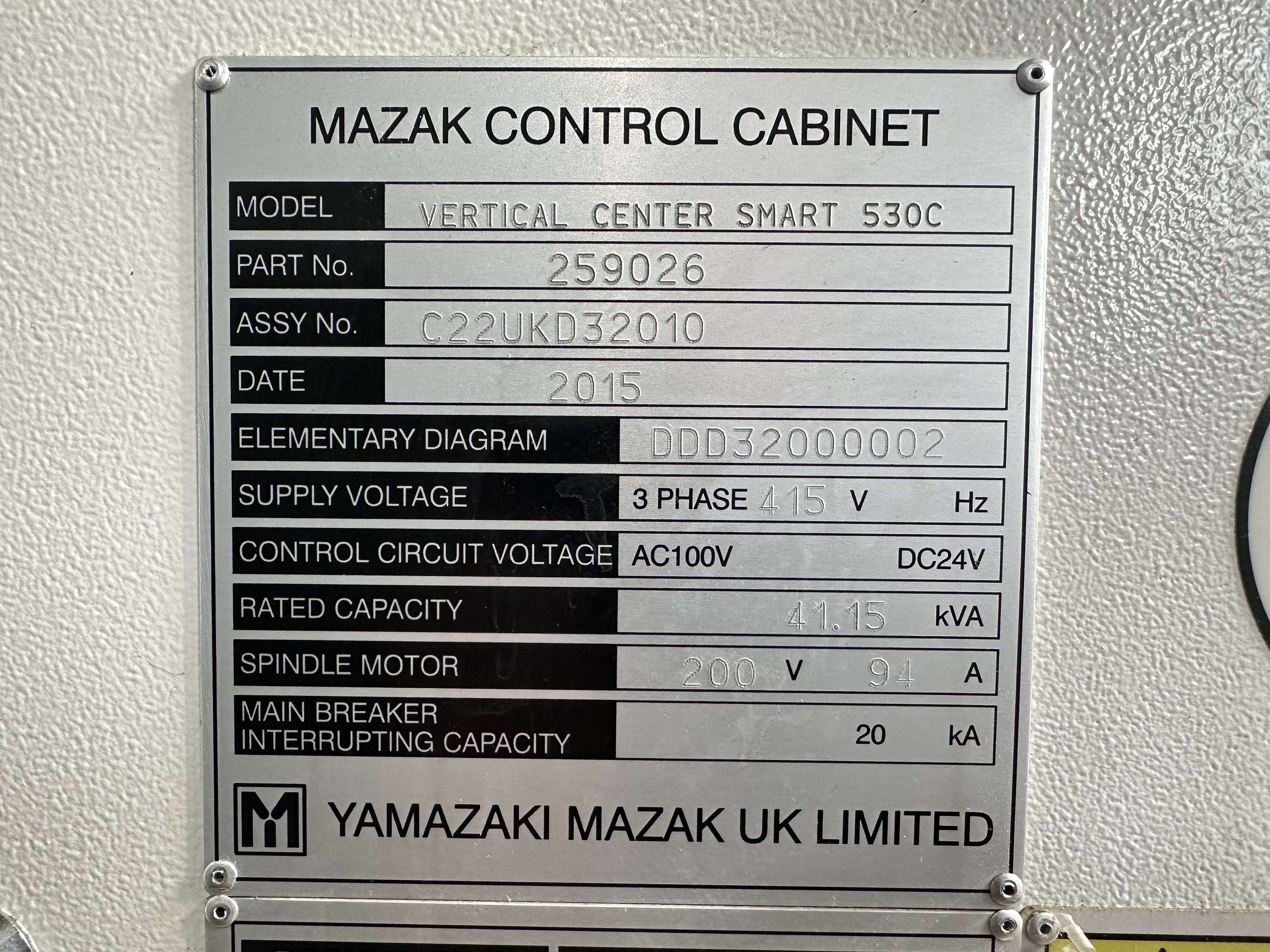 Mazak Vertical Centre Smart 530C CNC Vertical Machining Centre. (2015)