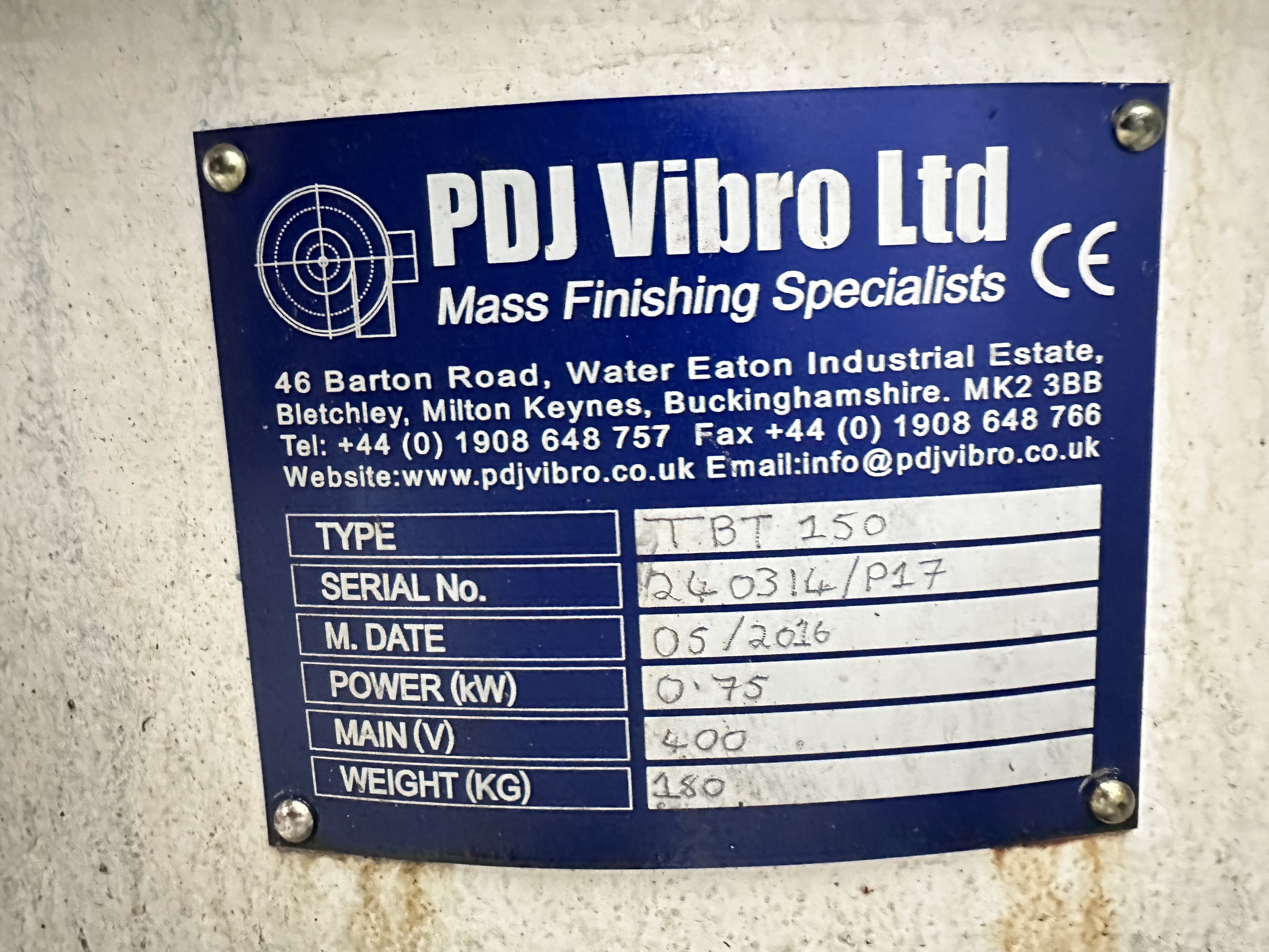 PDJ Vibro Parts Rumbler/Deburrer, 900mm Bowl, Model TBT-150