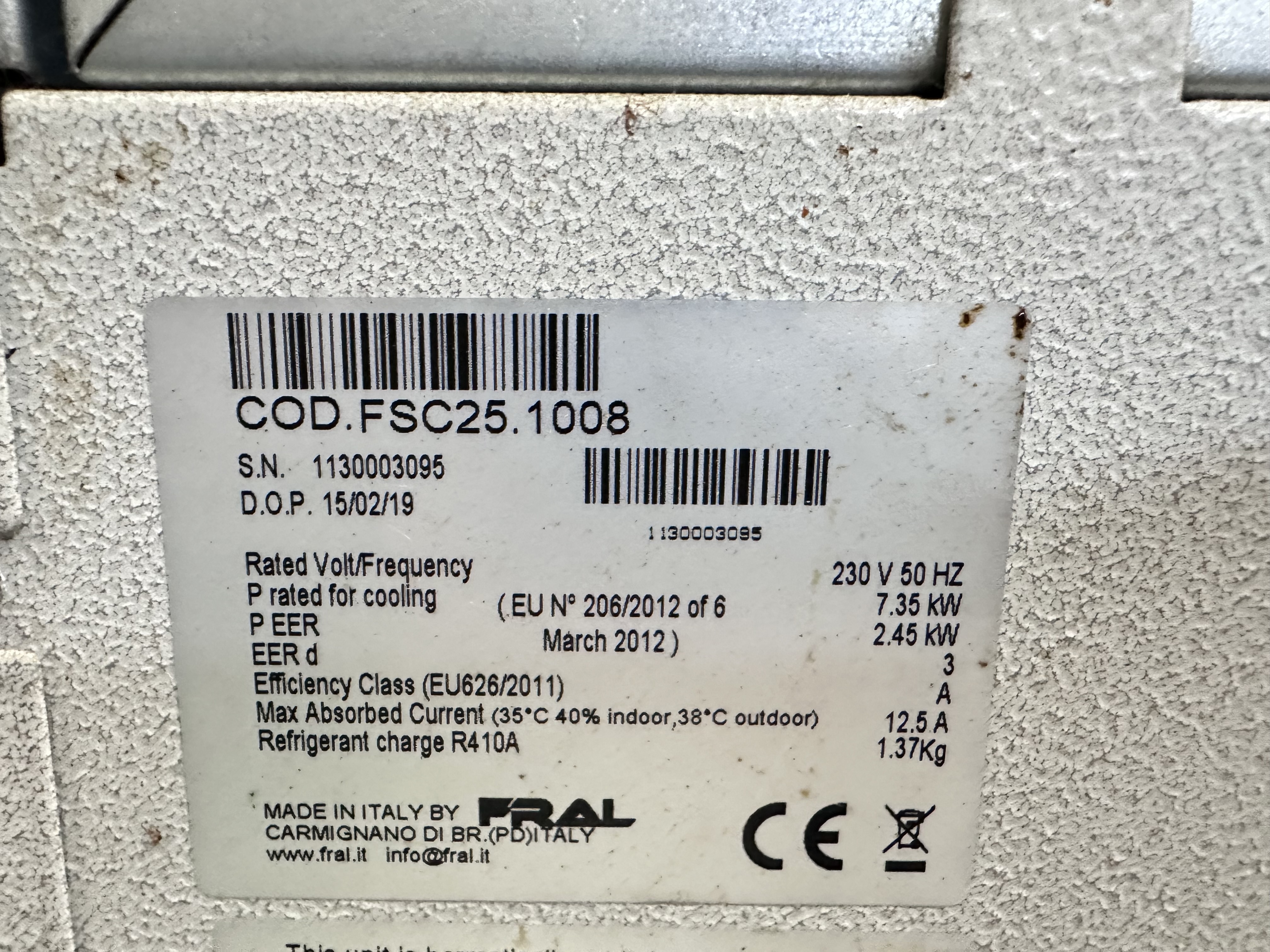 Fral FSC 25.1008 Portable Air Conditioning Unit. (2019)