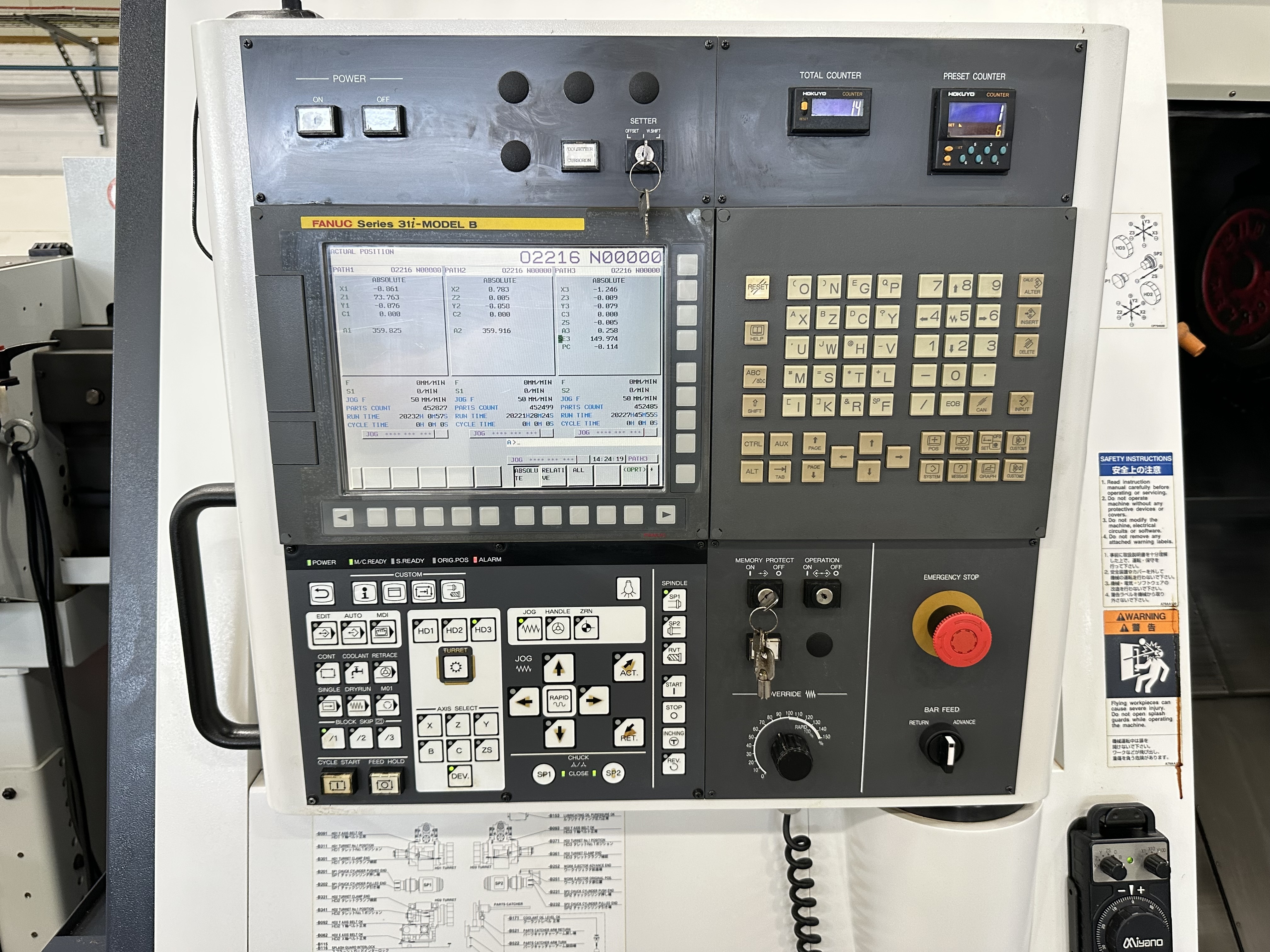 Miyano ABX-64THY2 Twin Spindle Fixed Head Stock Lathe with Fanuc Series 31i Model B CNC Control (2014)