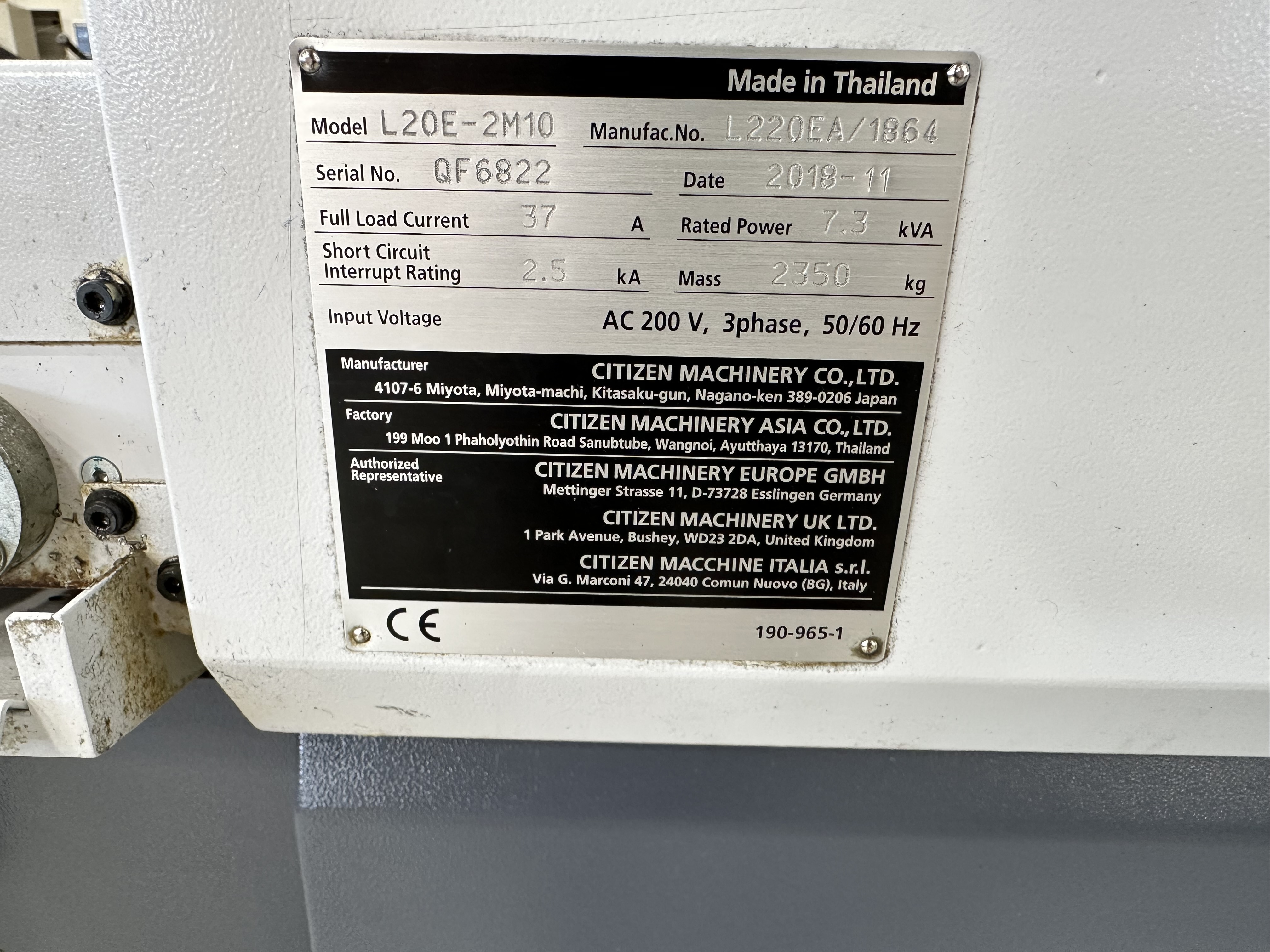 Citizen Cincom L20E - 2M10 CNC Sliding Head Lathe with Cincom System M70LPC - VU CNC Control (2018)