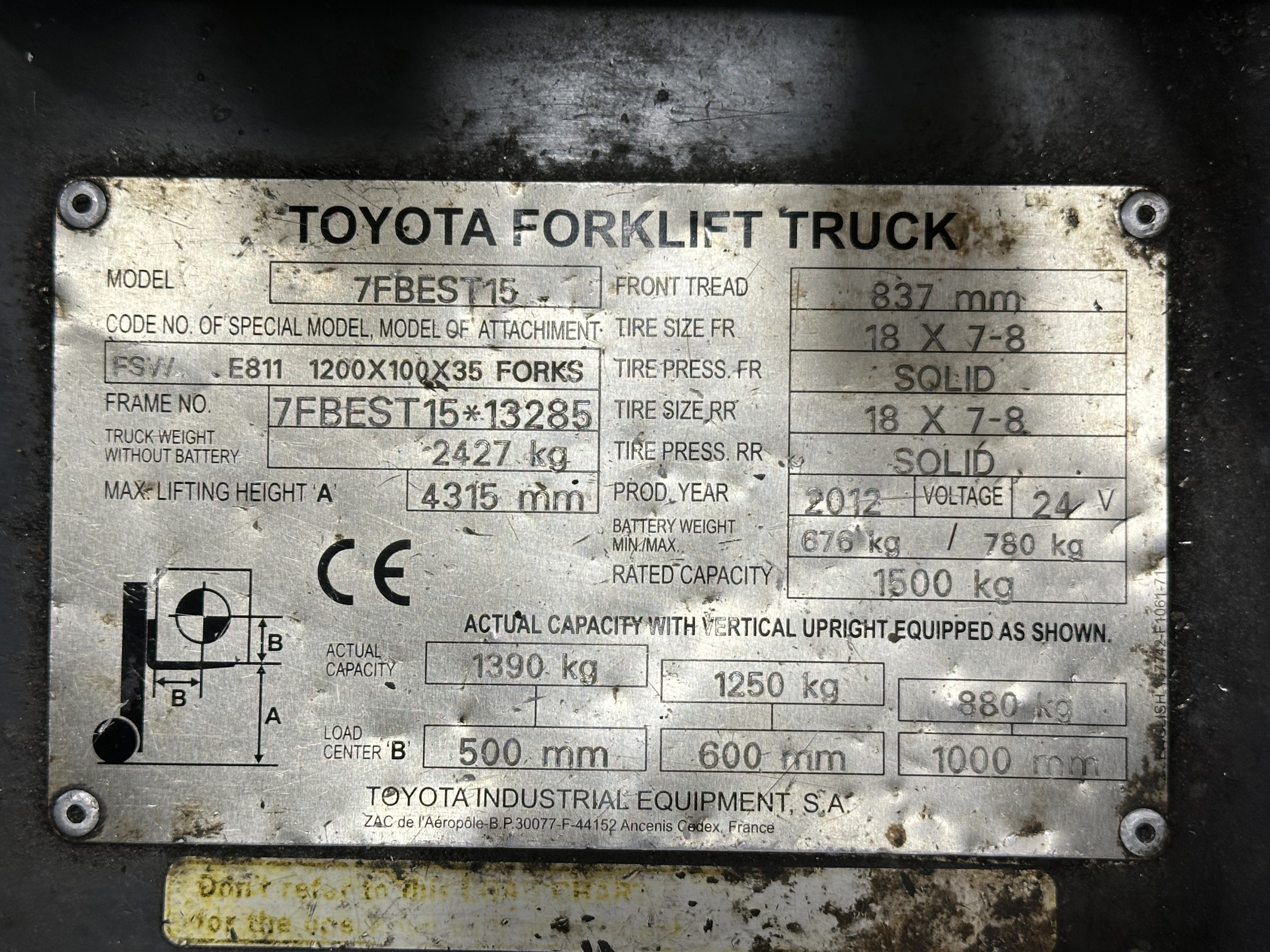 Toyota Traigo 24/15 Forklift, Model 7FBEST15 (2012)