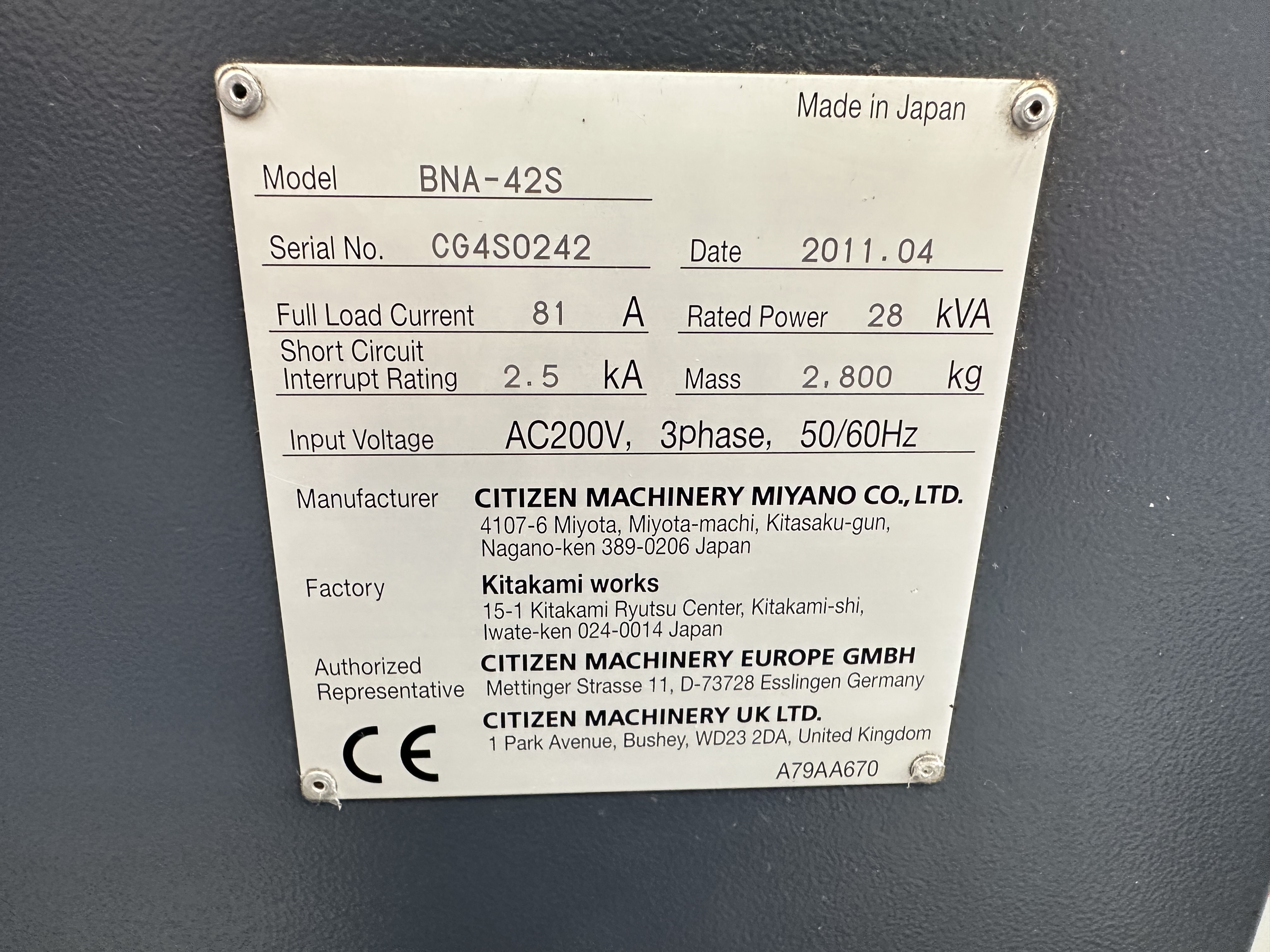 Miyano BNA-42S 5 Axis Machine Fixed Headstock Lathe with Fanuc Oi-TD CNC Control (2011)