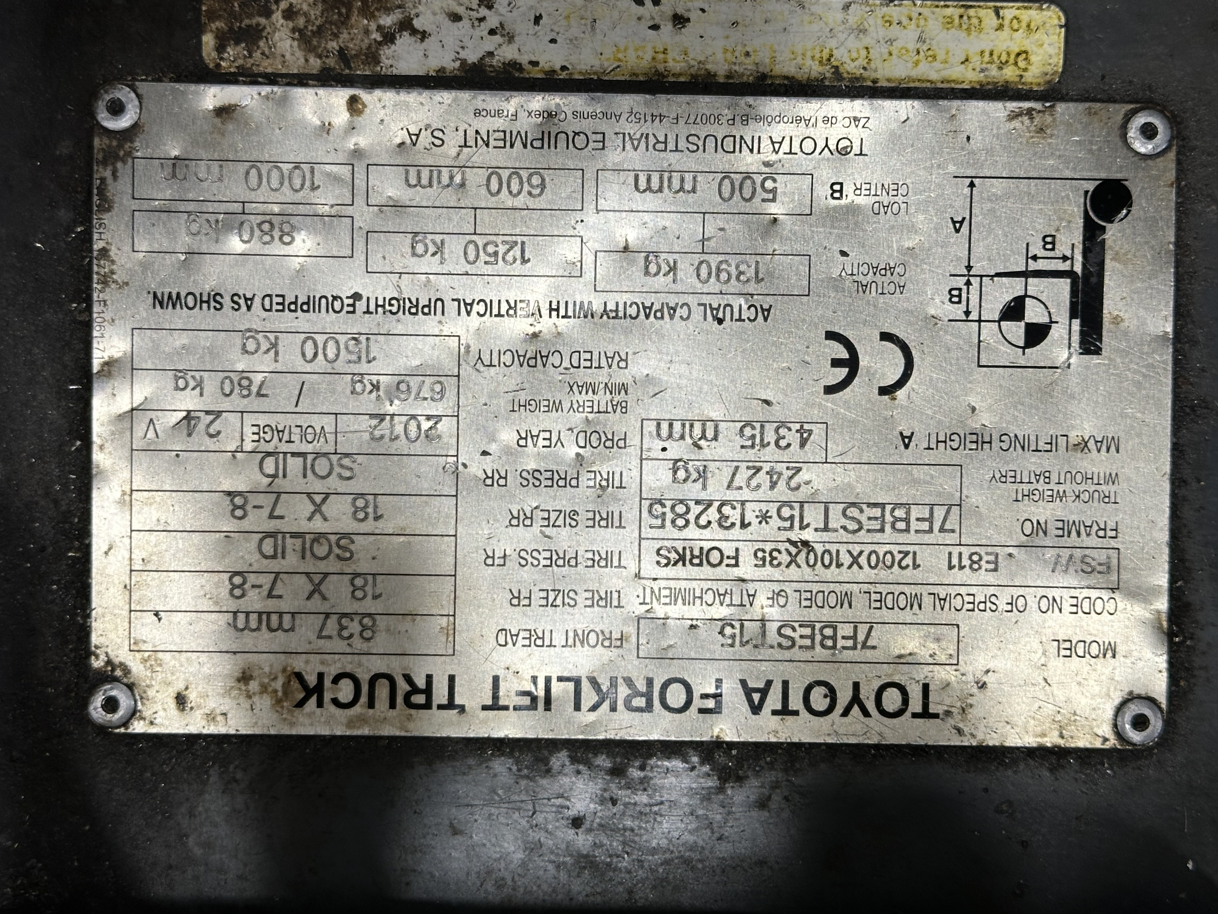 Toyota Traigo 24/15 Forklift, Model 7FBEST15 (2012)