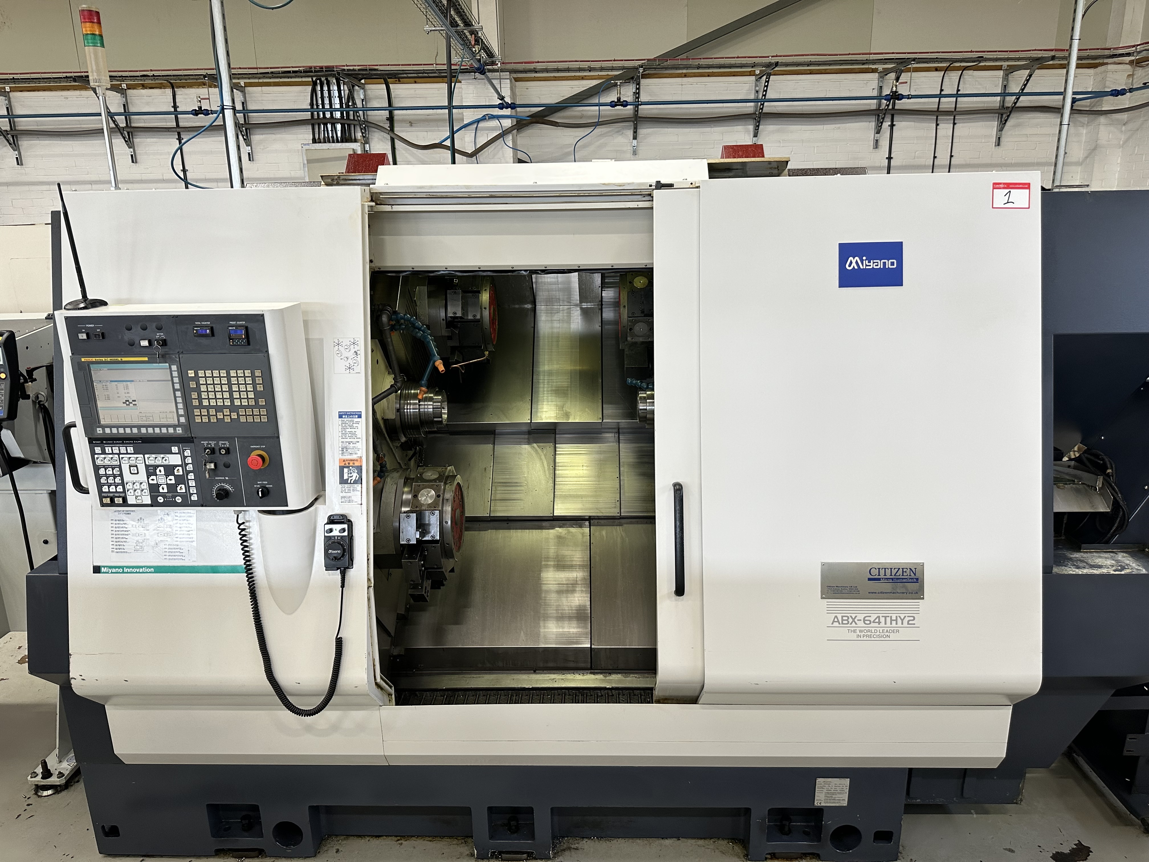 Miyano ABX-64THY2 Twin Spindle Fixed Head Stock Lathe with Fanuc Series 31i Model B CNC Control (2014)