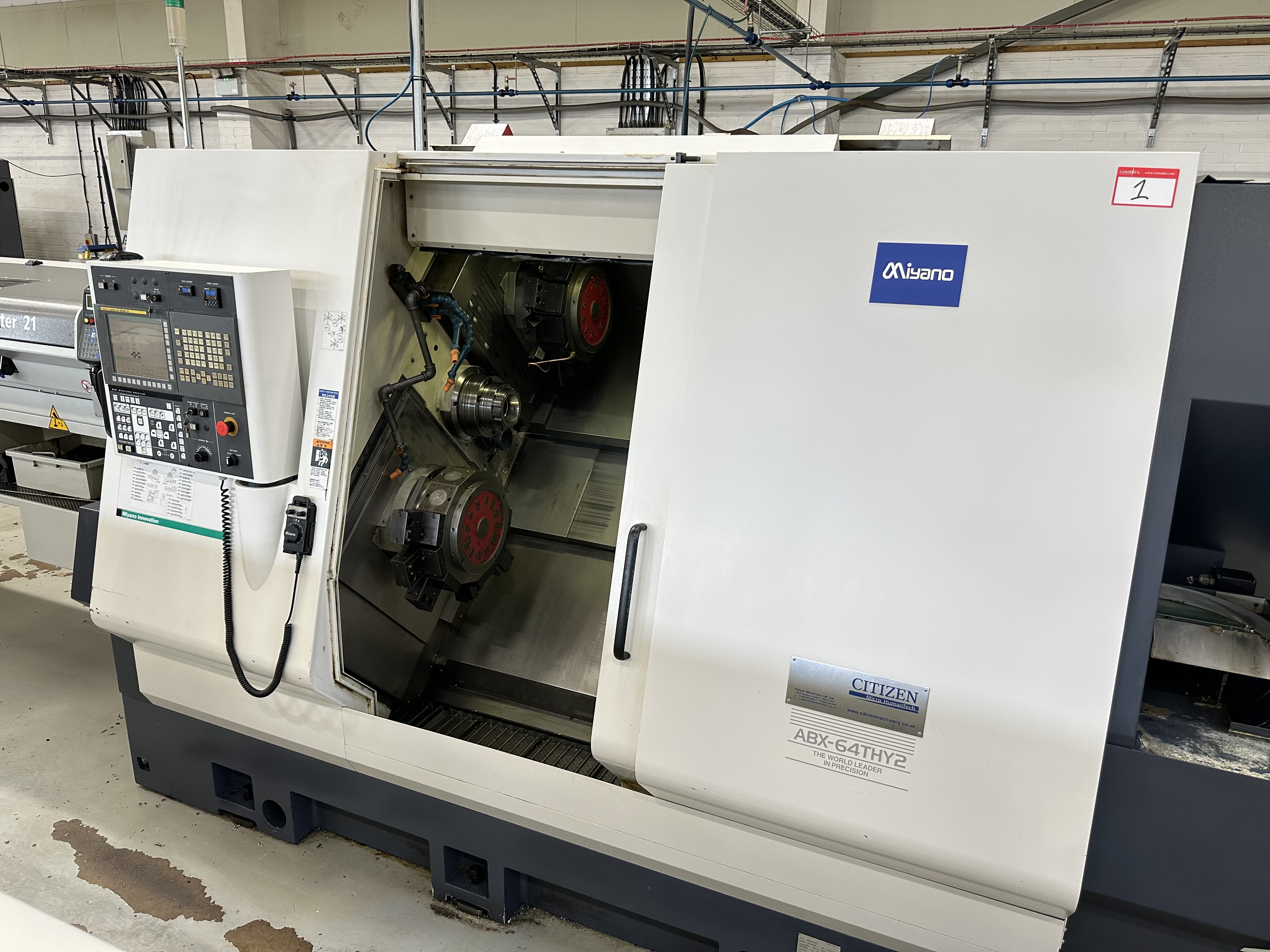 Miyano ABX-64THY2 Twin Spindle Fixed Head Stock Lathe with Fanuc Series 31i Model B CNC Control (2014)