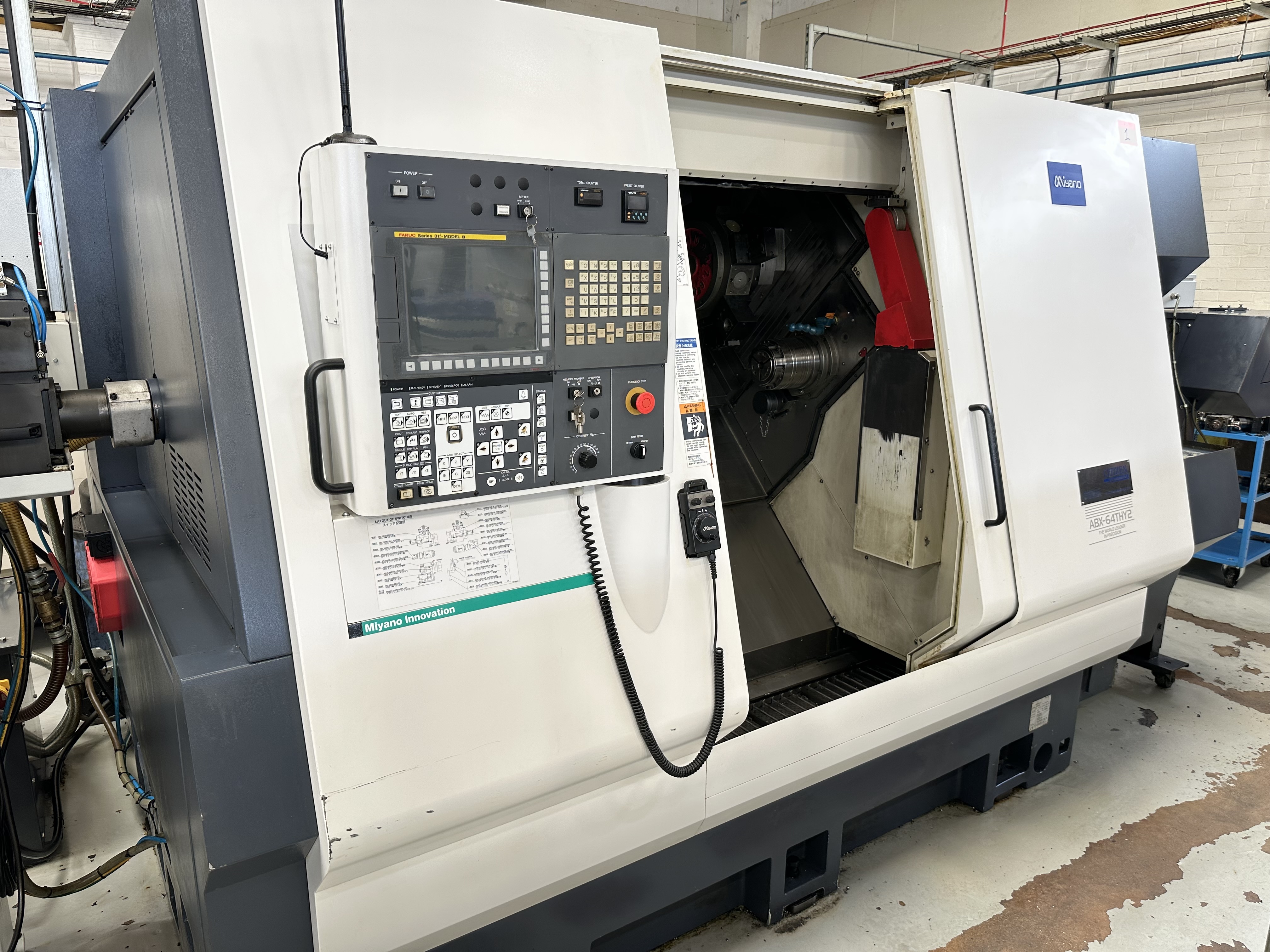 Miyano ABX-64THY2 Twin Spindle Fixed Head Stock Lathe with Fanuc Series 31i Model B CNC Control (2014)