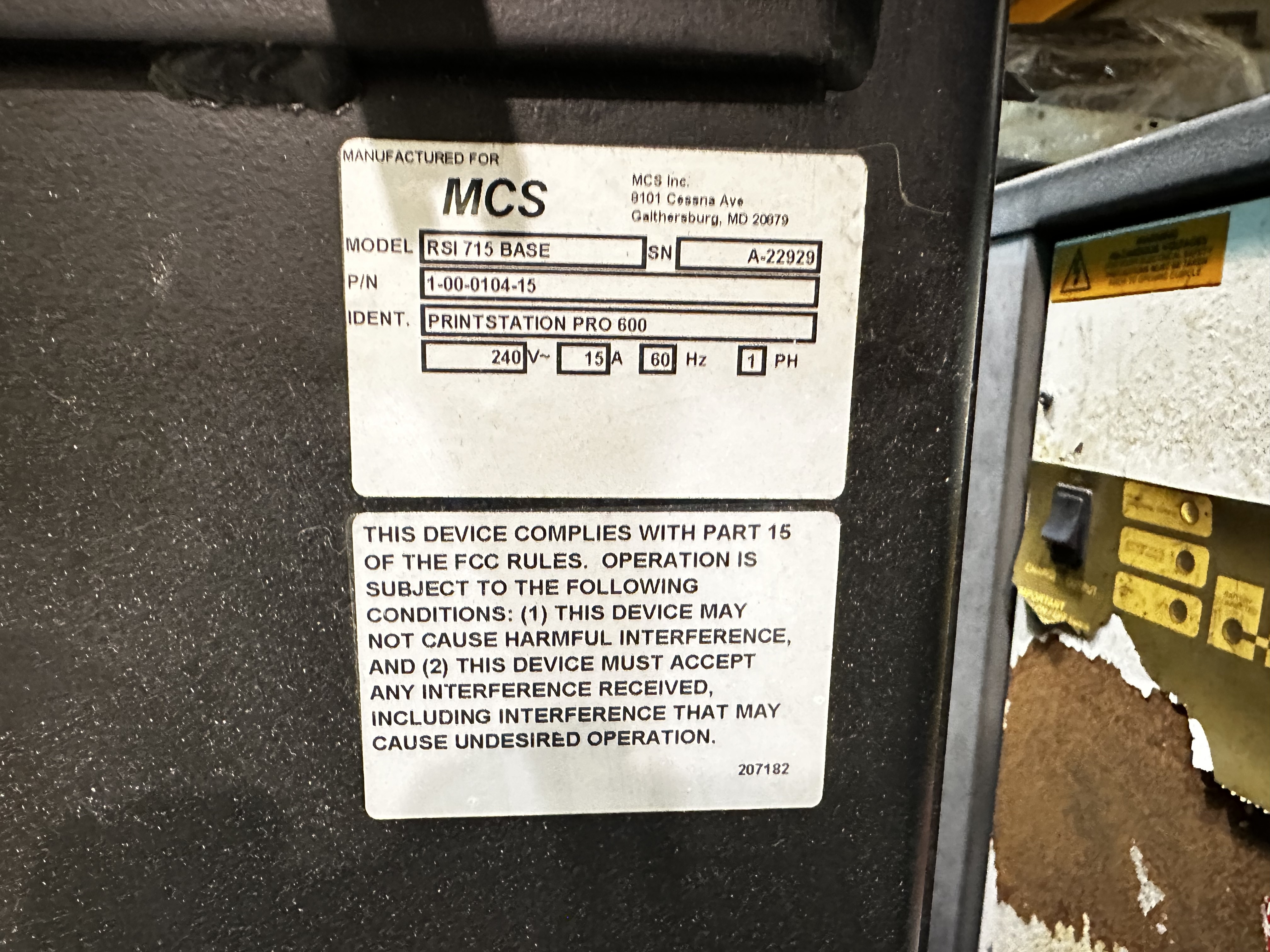 RSI 715 Base Printstation Pro600 