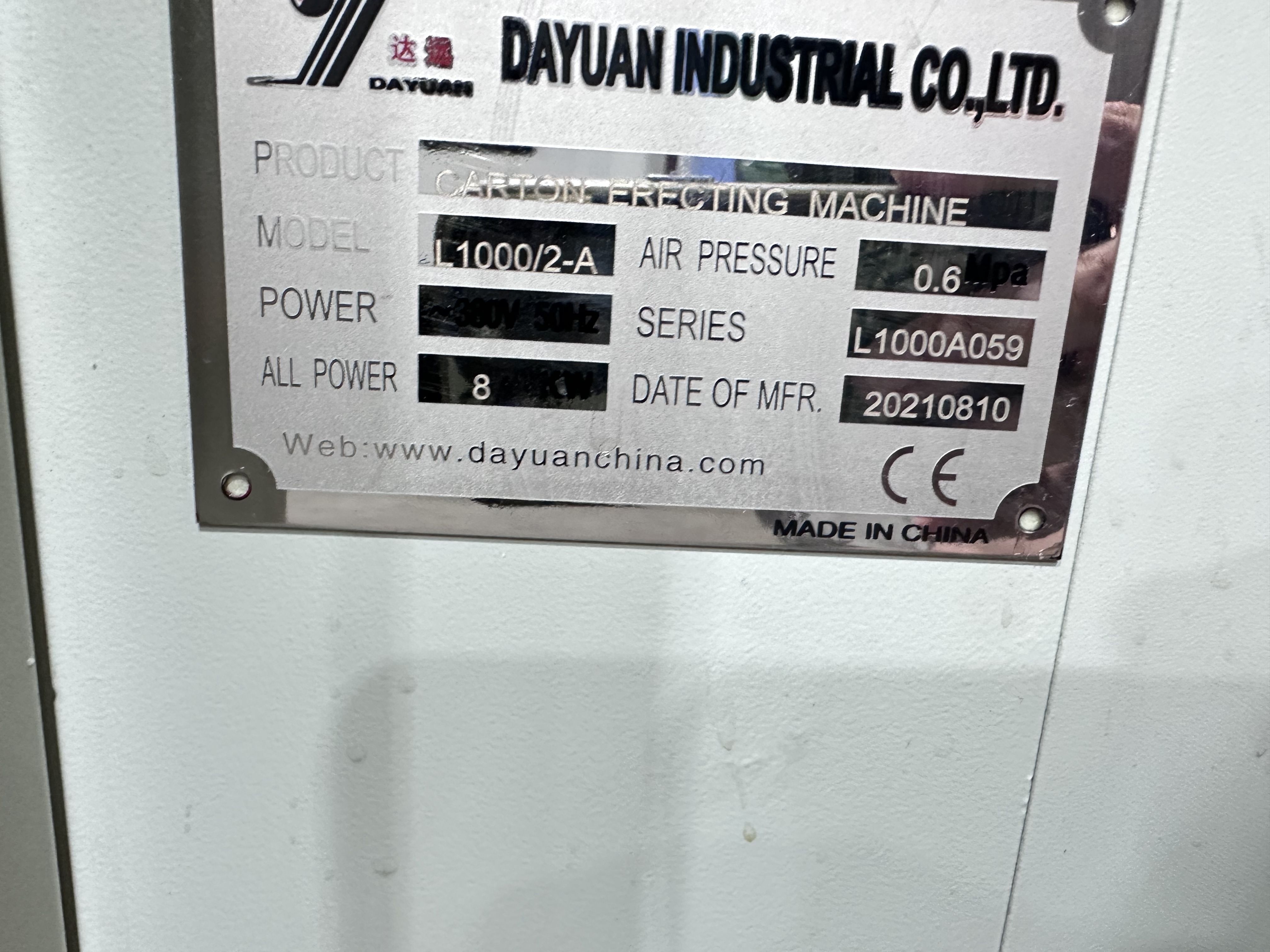 Dayuan L1000/2-A Carton Erecting Machine (2021)