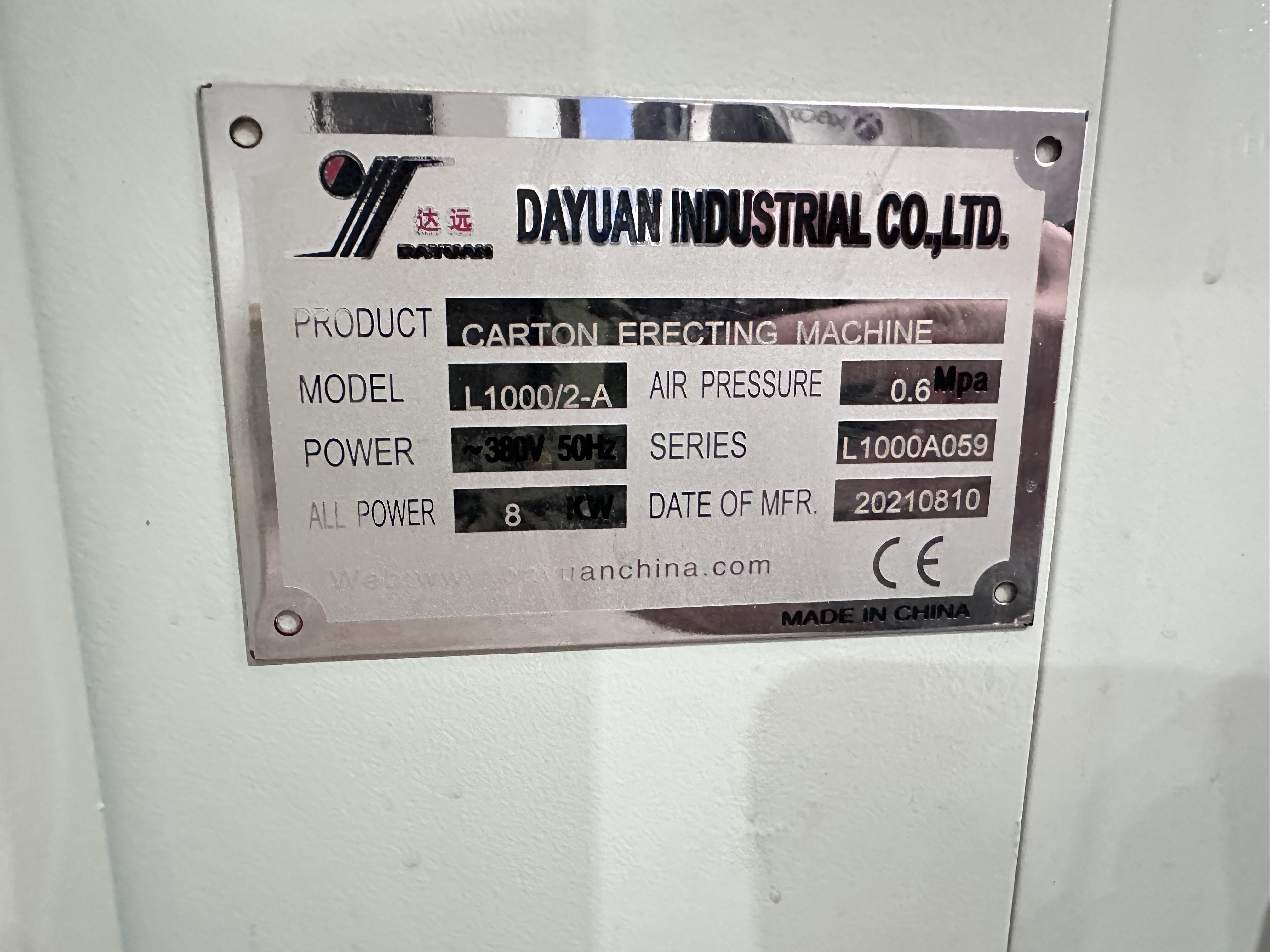 Dayuan L1000/2-A Carton Erecting Machine (2021)