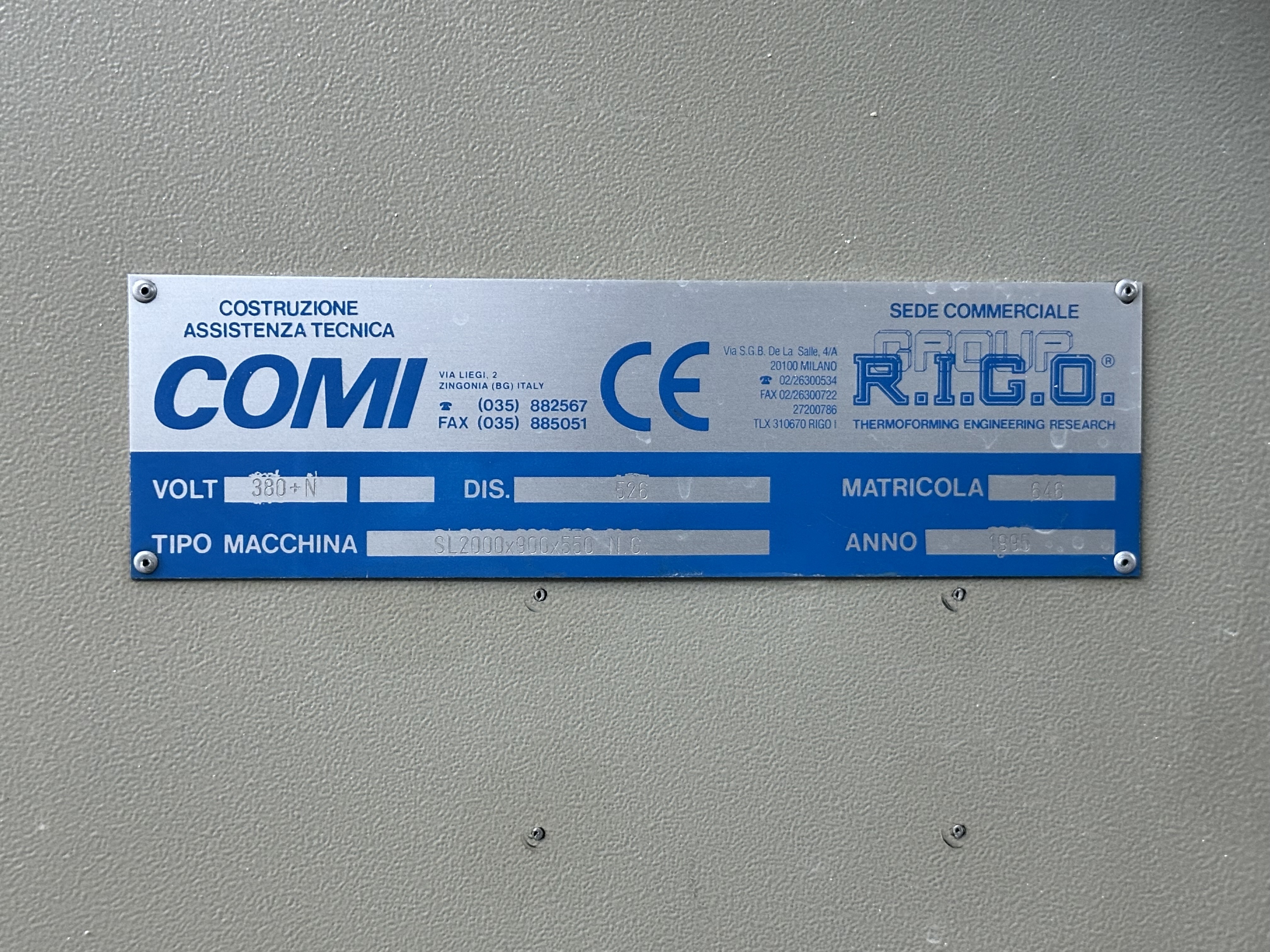 COMI SL2000 x 900 x 550mm Thermoforming Machine (1995)
