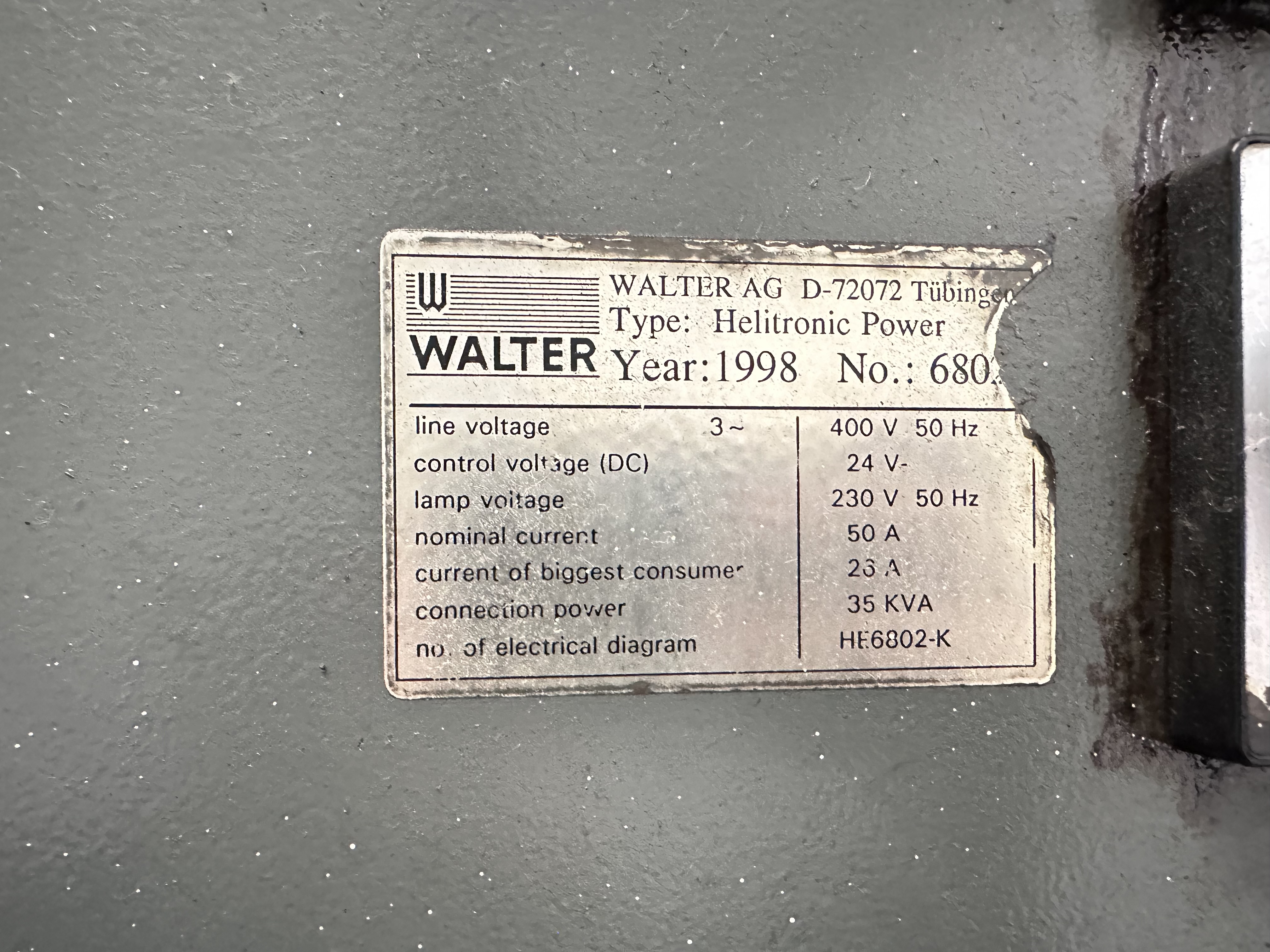 Walter Heli-Power Production 5-Axis CNC Tool Grinder. (1998)