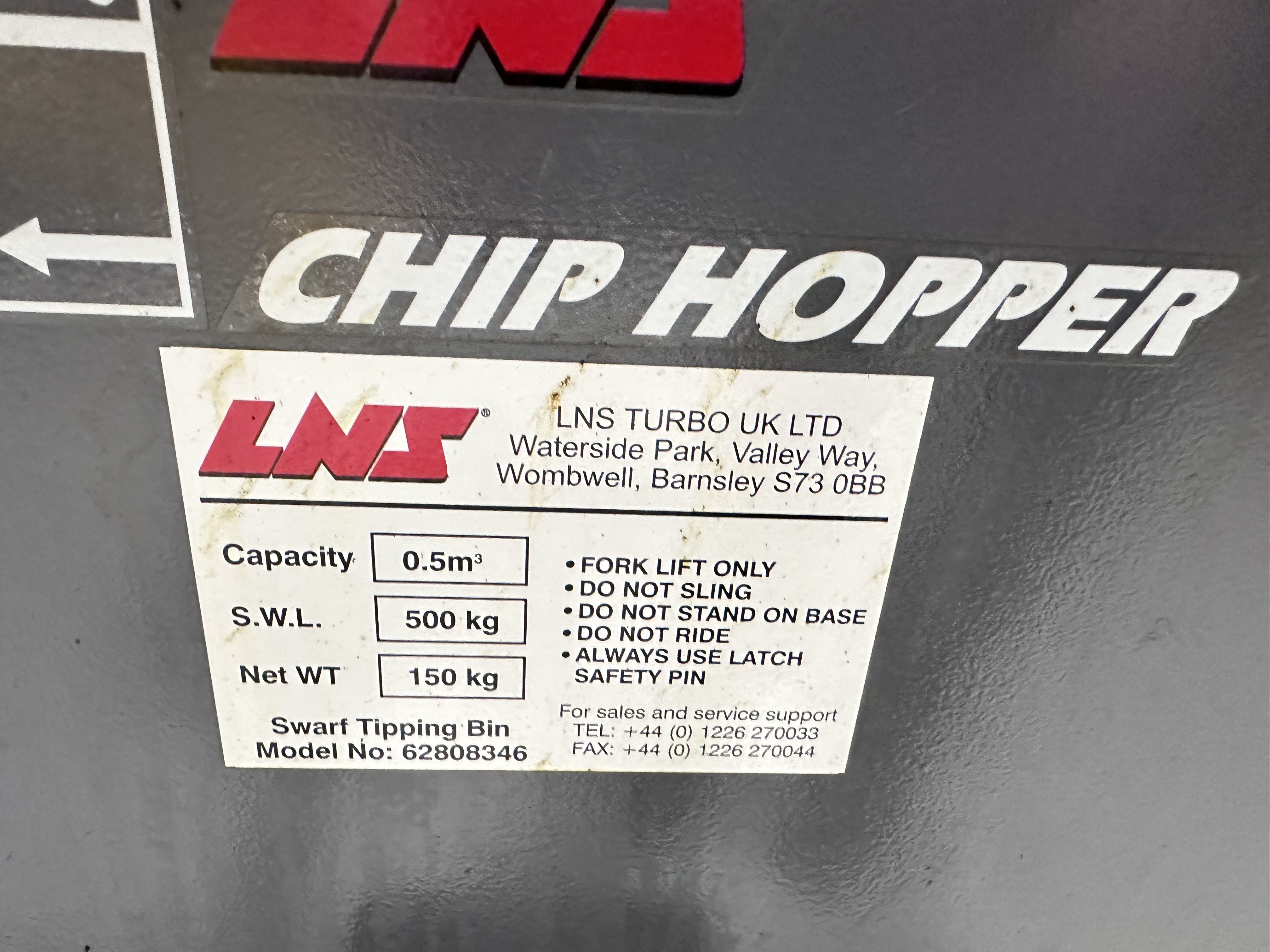 LNS Chip Hopper 1080mm x 1250mm x 680mm