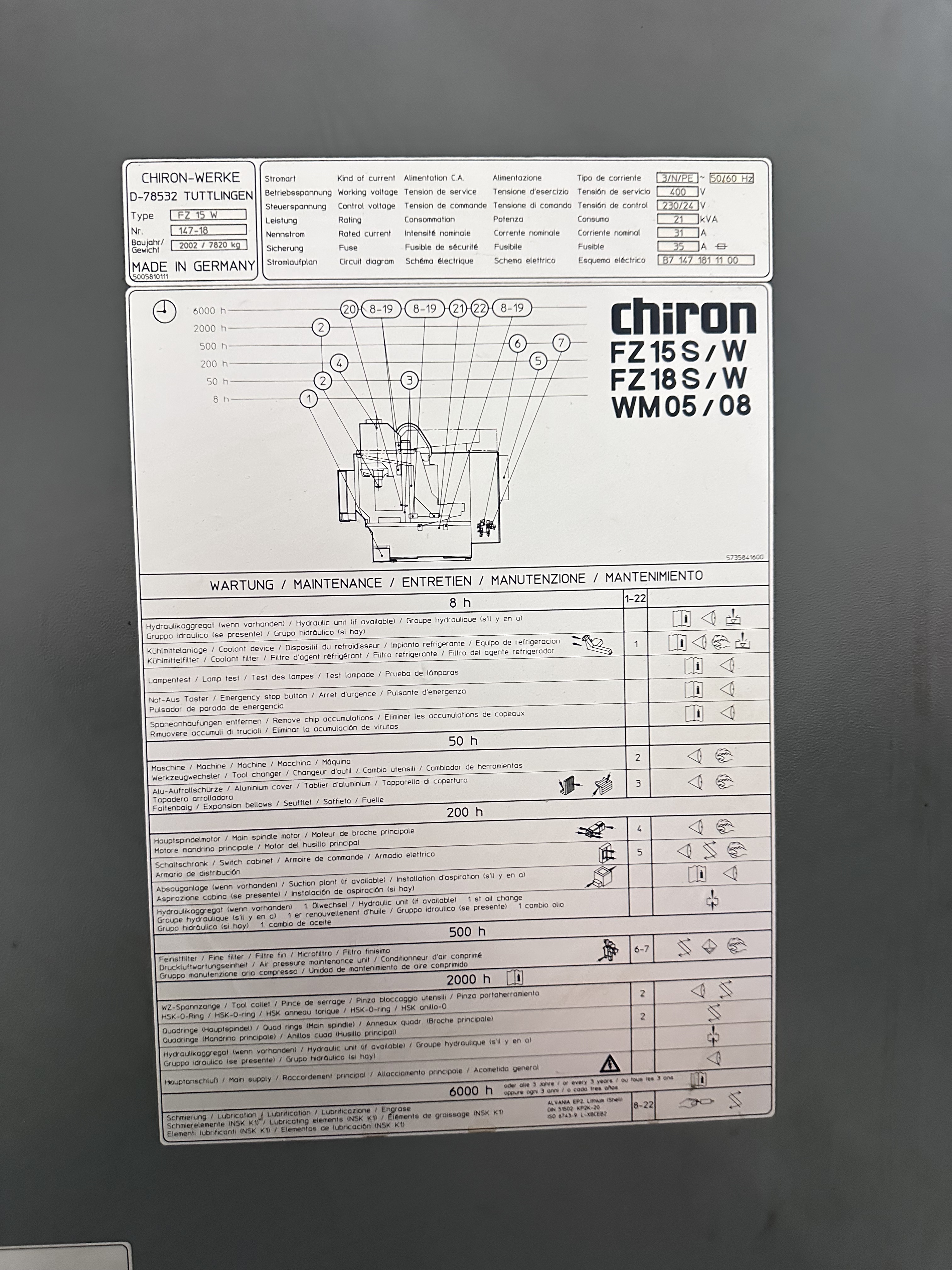 Chiron FZ 15 W High Speed Twin Pallet Vertical Machining Centre. (2002)