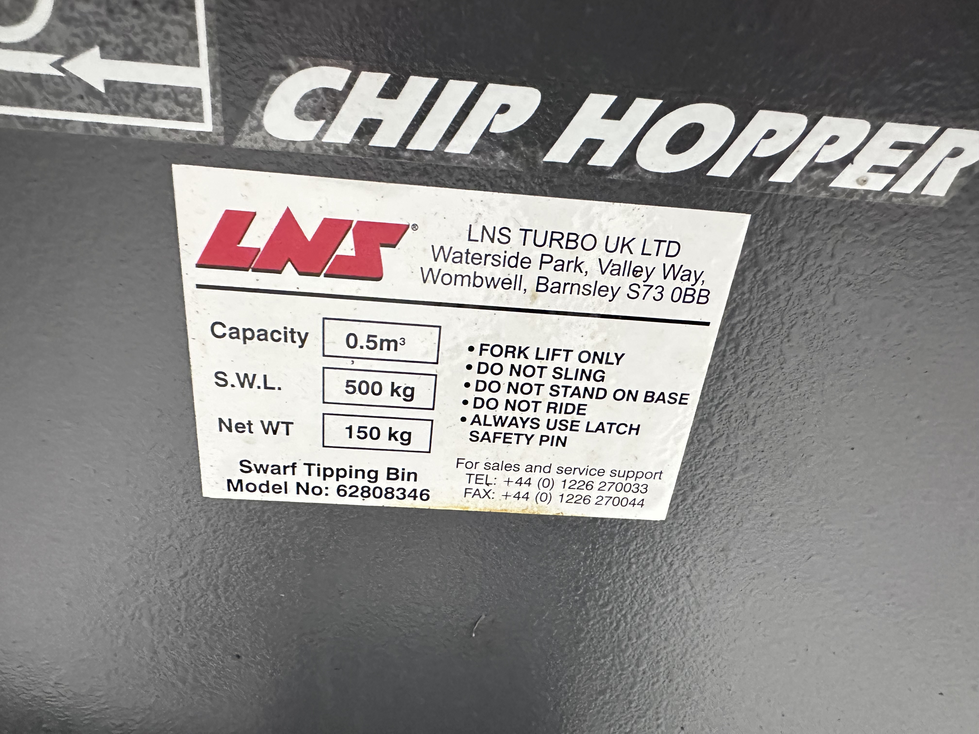 LNS Chip Hopper 1080mm x 1250mm x 680mm
