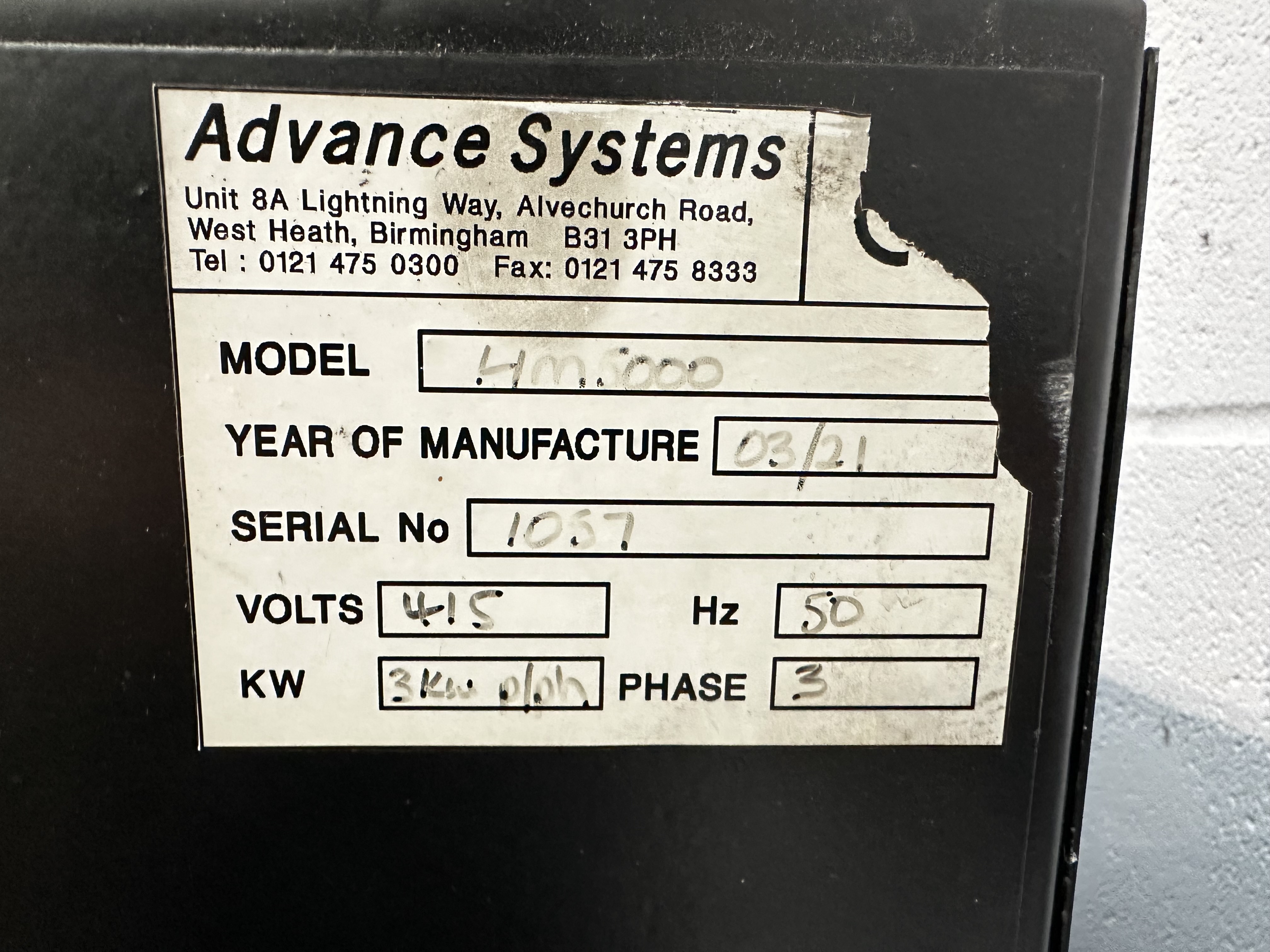 Advance Systems HM5000 hot melt extruder (2021)