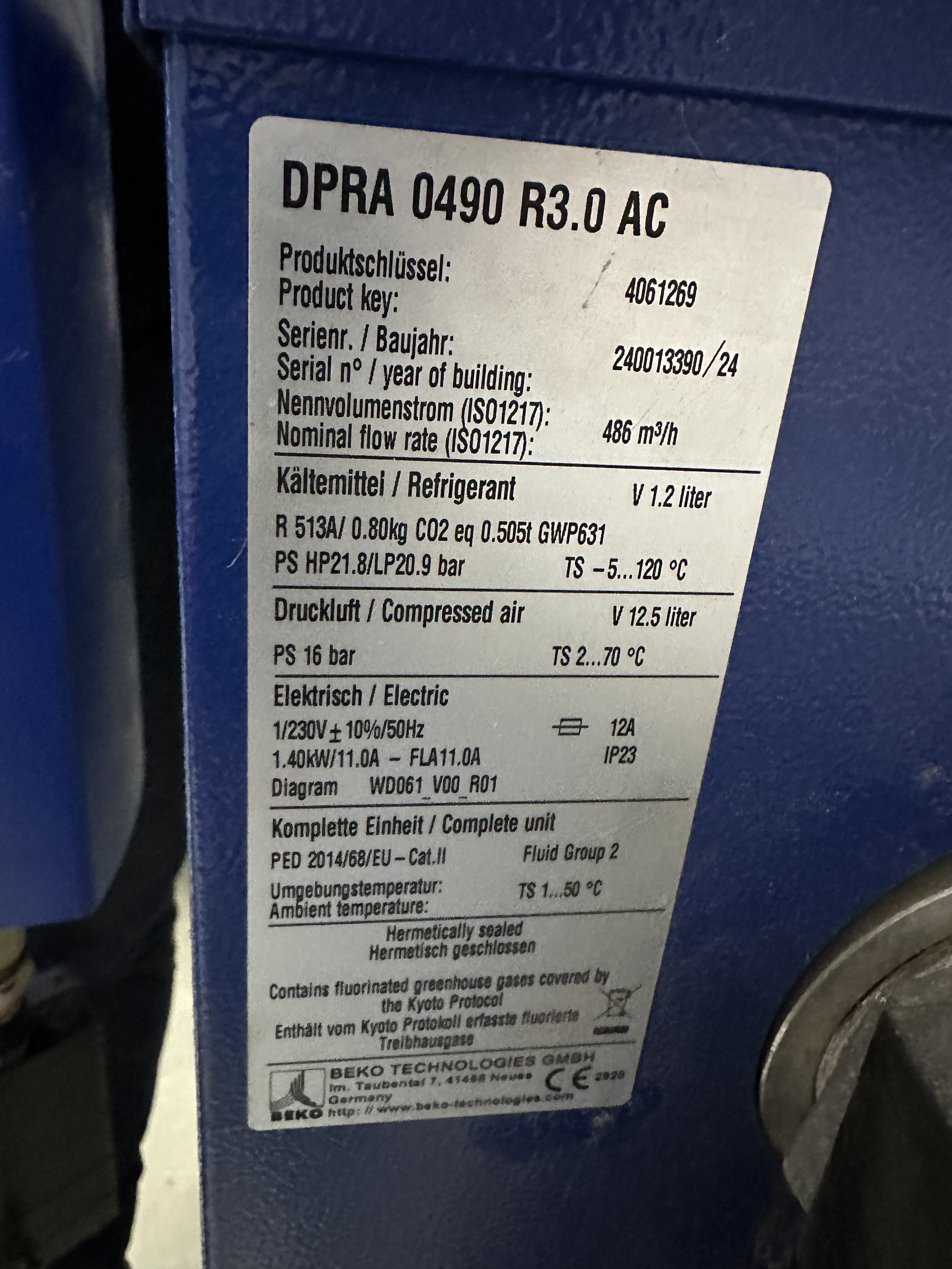 Compair/Gardner Denver Air Compressor, Receiver Tank, Beko Dryer, Compair Separator