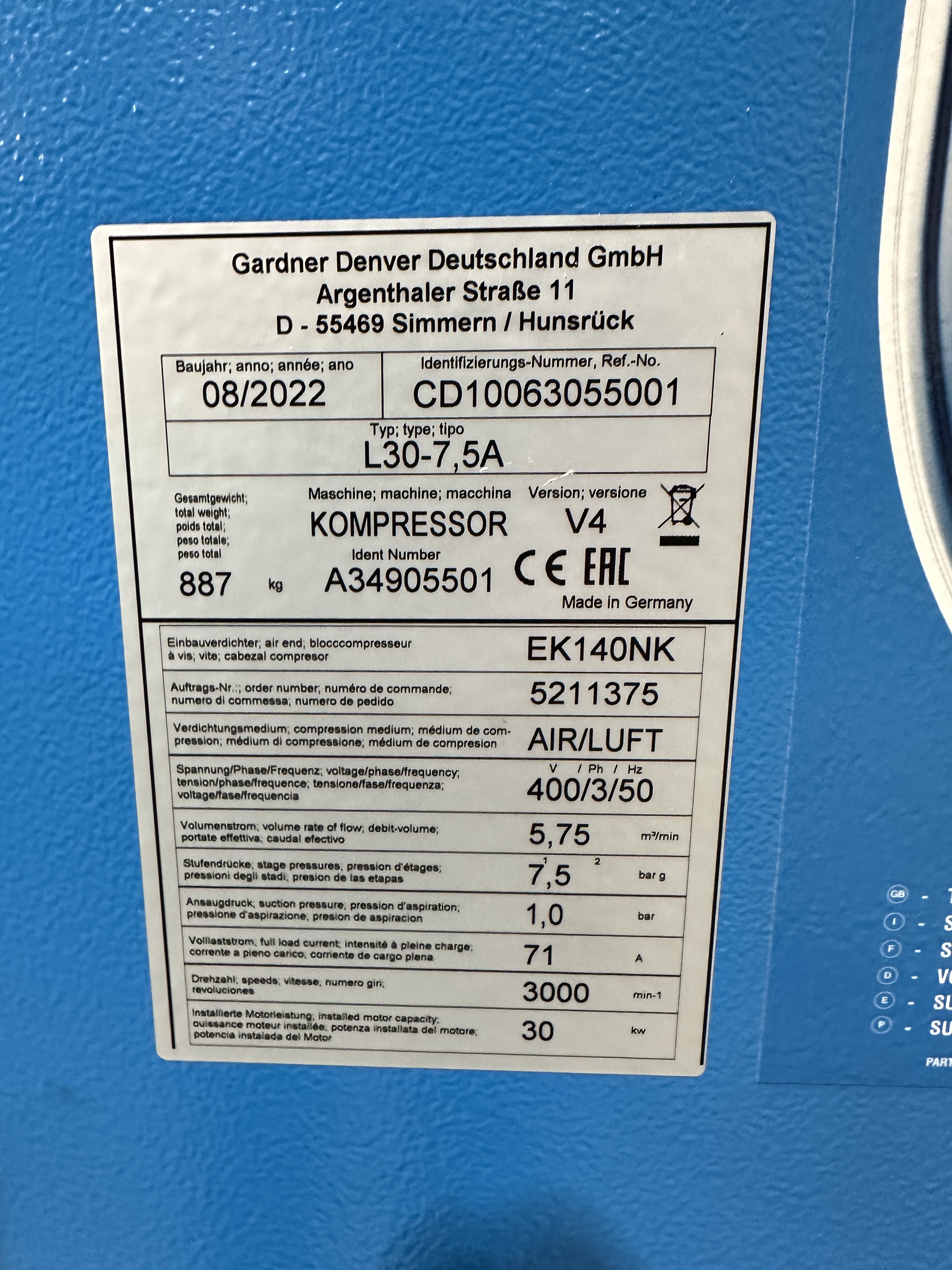 Compair/Gardner Denver Air Compressor, Receiver Tank, Beko Dryer, Compair Separator