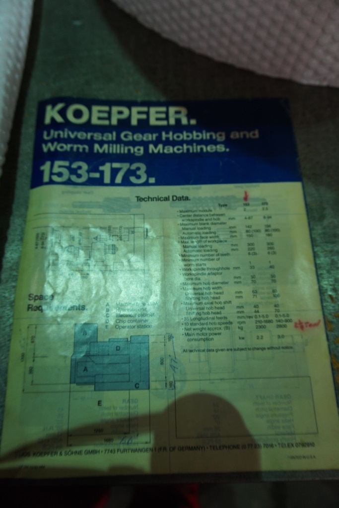 Koefpfer Type 153A Universal Gear Hobbing and Worm Milling Machine
