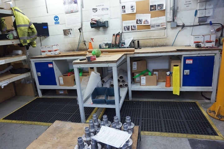 (2) Bench 1.5m x 600mm with Cabinets and Bench